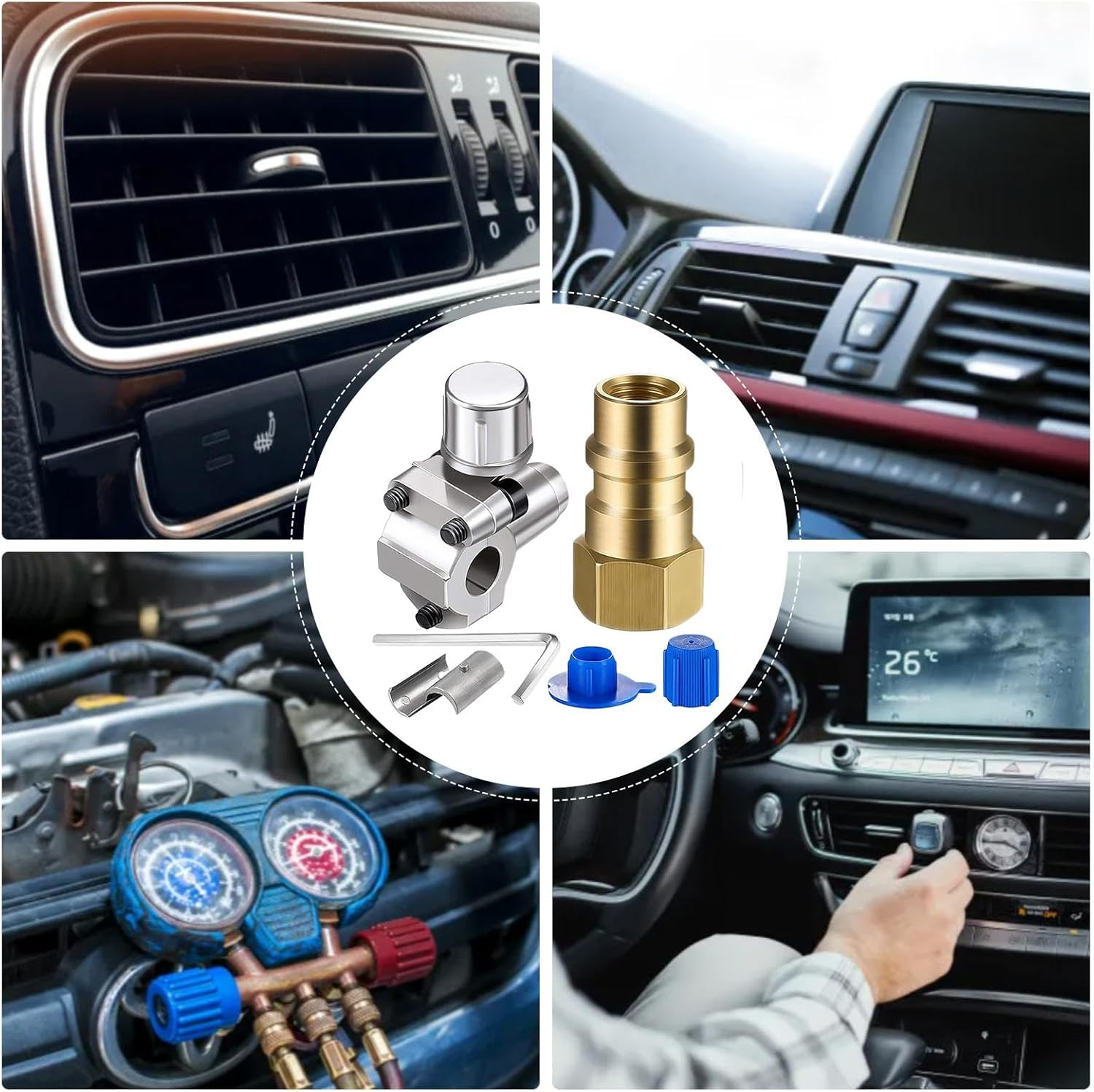 Car Air Conditioner Recharge Kit - Puncture Style R134A Dispenser - Puncture R134A Dispenser, AC Refrigerant Adapter Tools, Auto Recharge Equipment