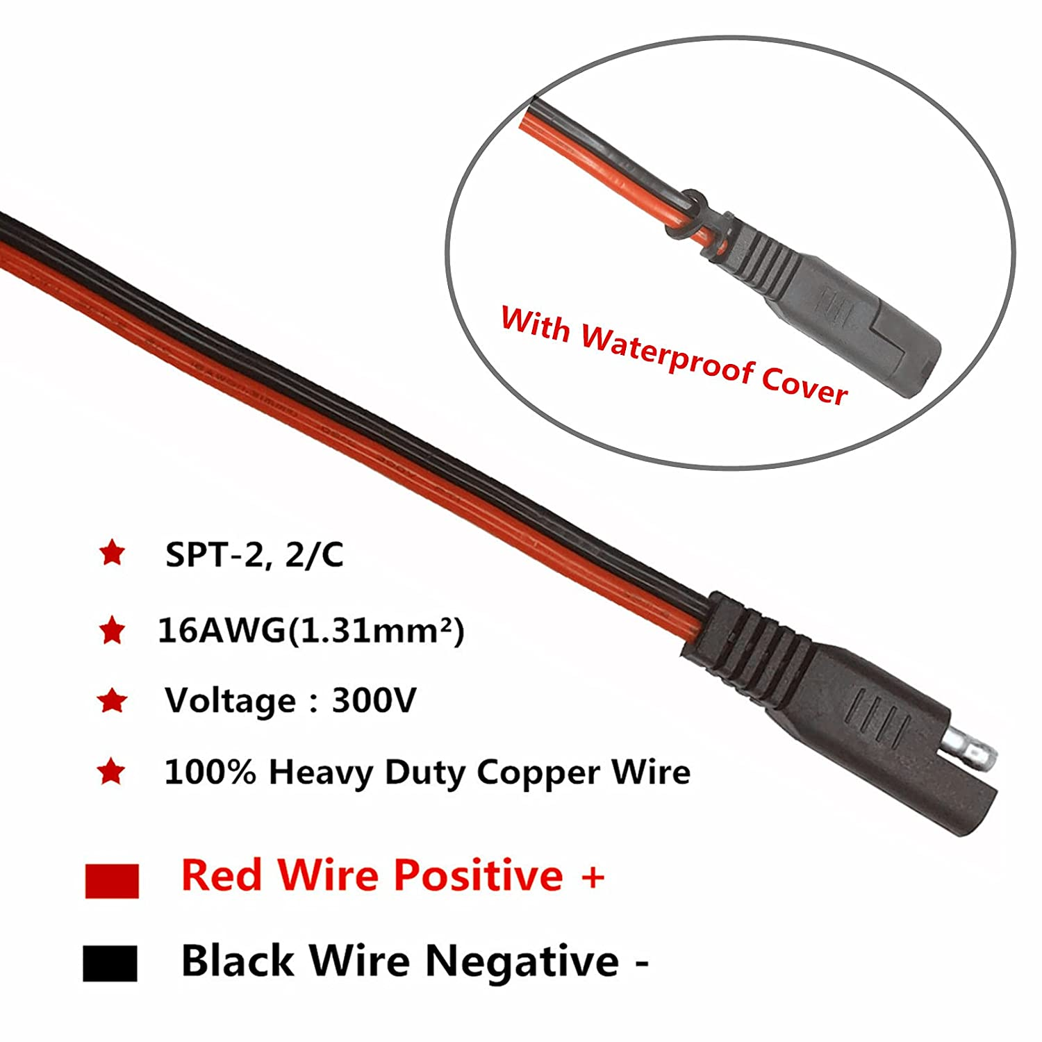 O Ring Terminal Cable - 2FT SAE Connector, SAE Plug to Battery Charger Cord, Solar Panel Cord Ring Terminal Harness Extension Adapter 2 Pin Quick Connect and Disconnect with 15A Fuse (3) image number 1