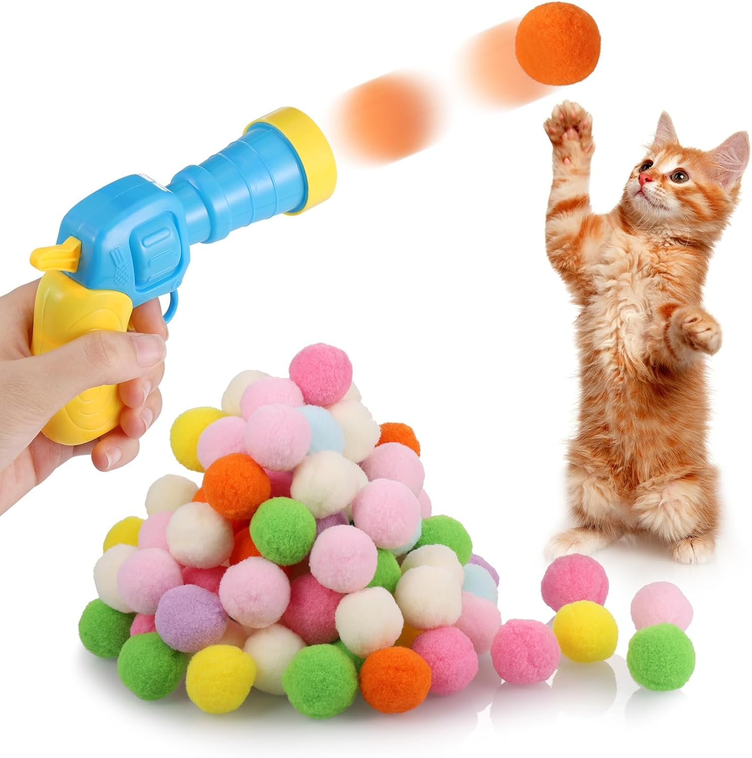 Zocipro Pack of 100 Cat Toy Ball Gun, Interactive Cat Toy with Plastic Start Tool, Interactive Toy for Cats Indoor, Cat Toy Ball (30 Mm) image number 5