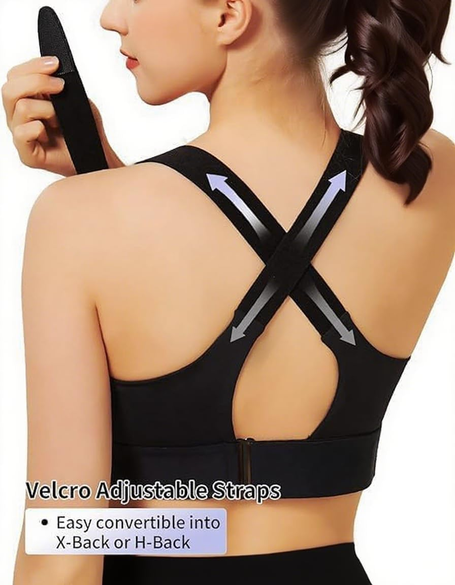 Aymorder Sports Bras for Women with Adjustable Straps Zip Sports Bra without Steel Rim Front Closure Crossed Back Supportive Bras High Elasticity Running Tank To image number 2