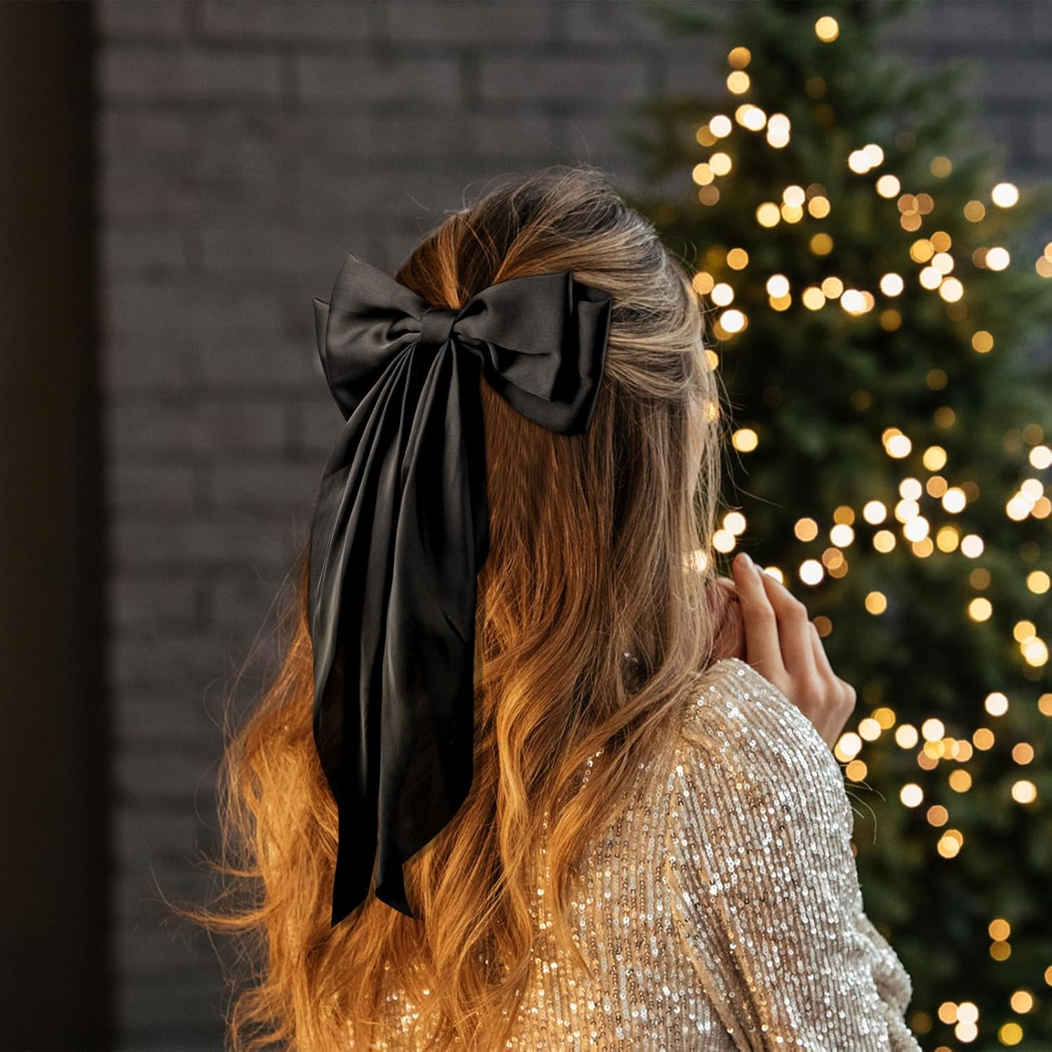 Blooms Big Bow Hair Clip, Satin Hair Bows for Girls Women White Black Hair Bow Clip Solid Color Hair Ribbon 2 Pcs Long Silky Bows for Hair French Barrettes Stylish Hair Accessories for Party, Wedding image number 1