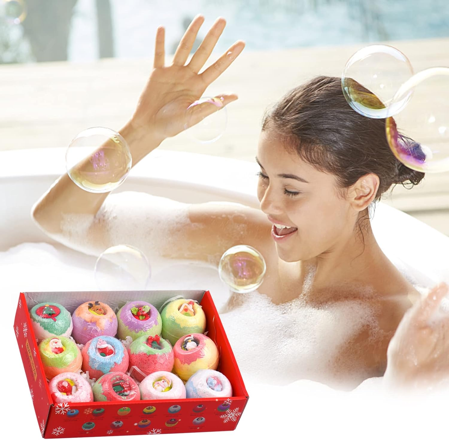 12PCS Bath Bombs Gift Set for Christmas with Santa Claus Snowman Elk for Baby Girl Women Relaxing & Organic Essential Oil image number 3