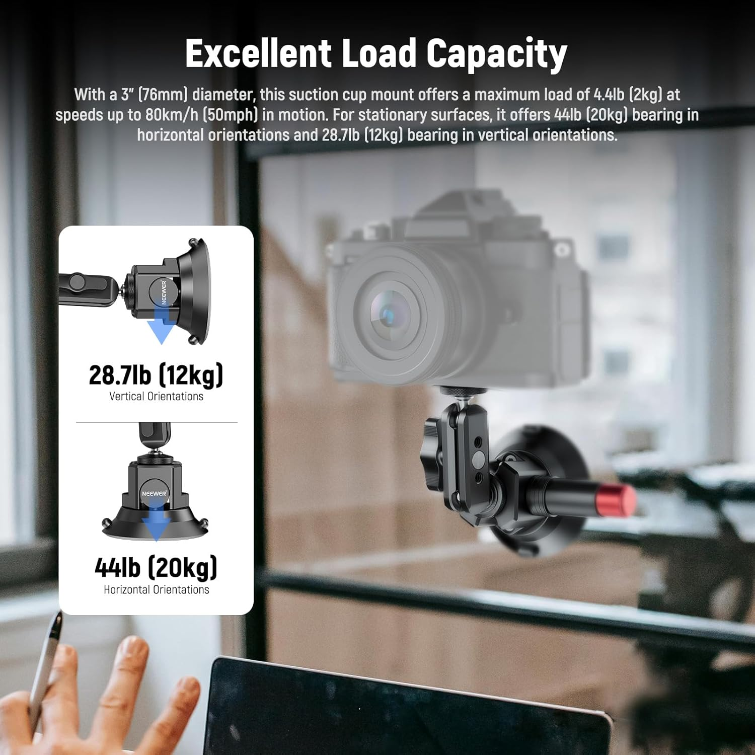 NEEWER 3" Suction Cup Camera Mount Bracket with Ball Head Magic Arm, 1/4" ARRI Holes, Quick Release Car Mount with Phone Holder & Action Cam Adapter Compatible with Iphone Gopro DJI Insta360, CA104