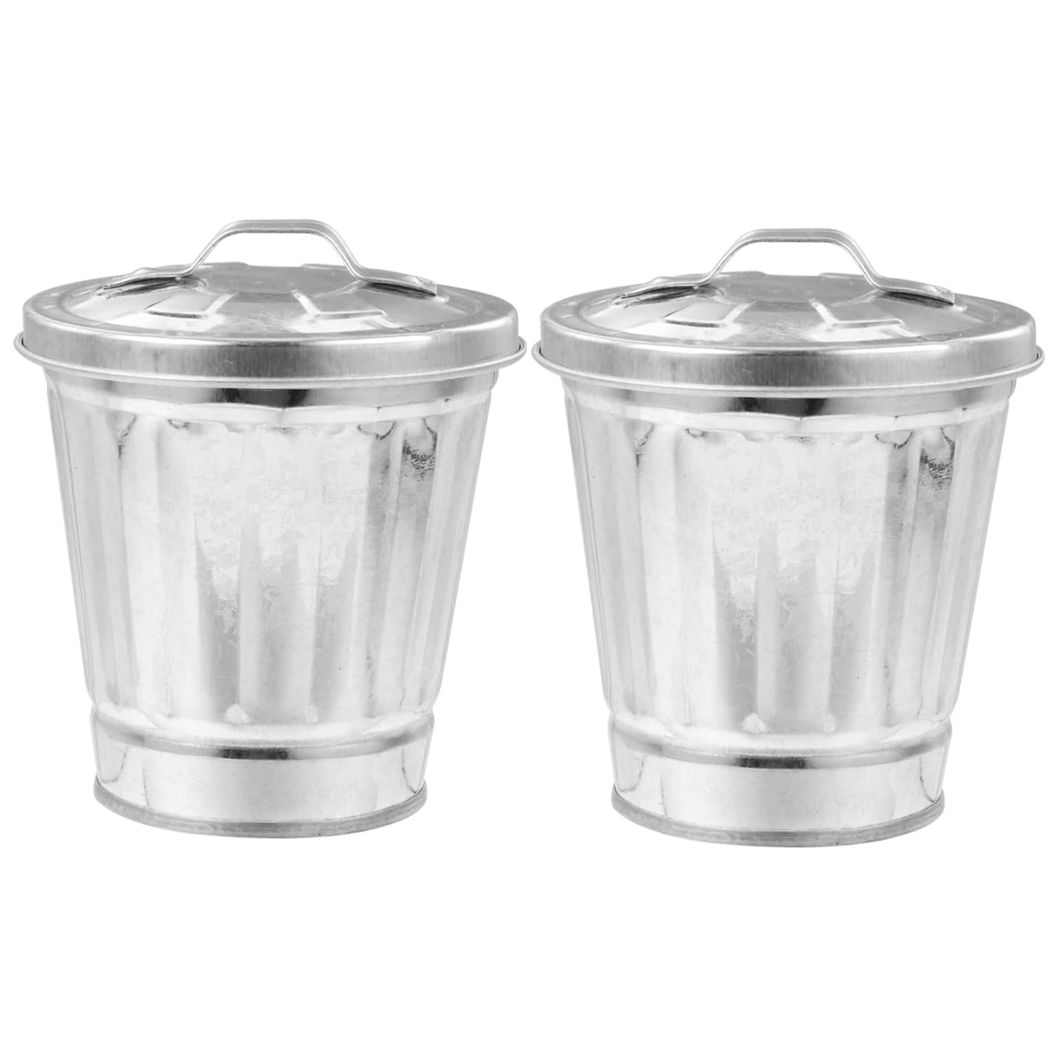 2Pcs Desktop Galvanized Iron Trash Can with Lid Waste Bin for Home Office Dorm Heavy Duty Storage Holder for Tidying up Countertops Preventing Odors image number 2