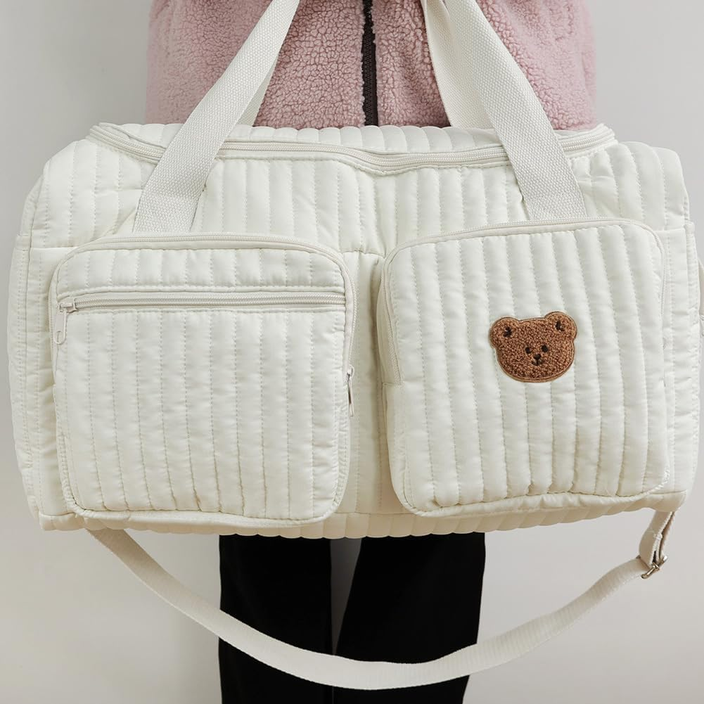 Quilted Diaper Bag Large Capacity Cute Travel Bag for Hospital and Weekender Travel