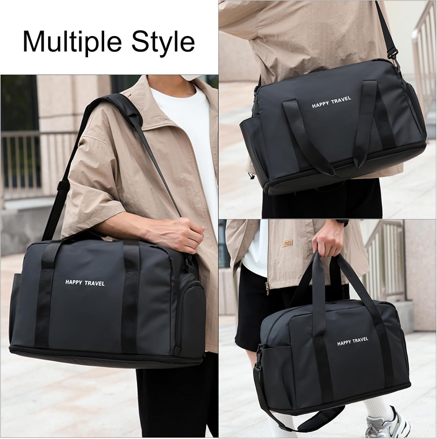 Expandable Travel Duffel Bag for Women Men, Overnight Weekender Bag with Shoes Compartment, Shoulder Large Carry on Bag or Gym Tote Bag for Sports Travel Hospital, Black image number 4