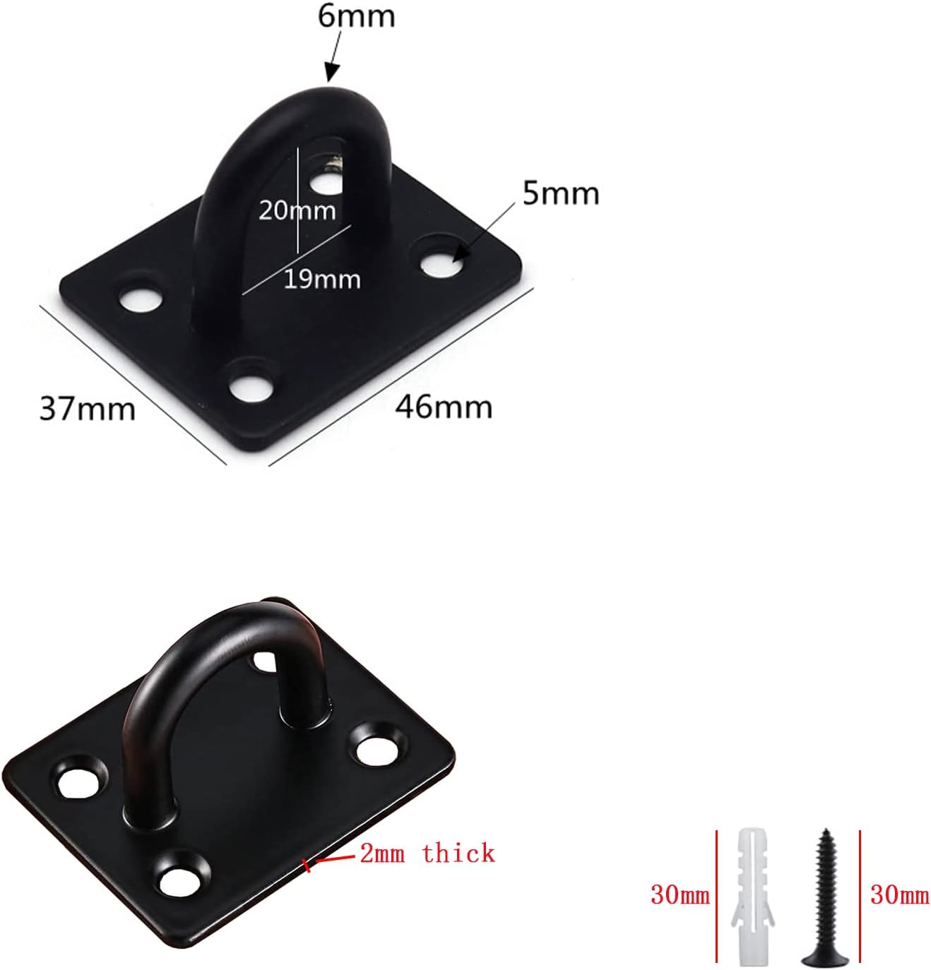 Ymaiss 6 Packs Square Stainless Steel Pad Eye Plate Hooks Strong Eye Plate U Hook Heavy Duty Ceiling Hooks Screw in U Hook Staple Hook Loop for Indoor and Outdoor Swing Suspension Black image number 1