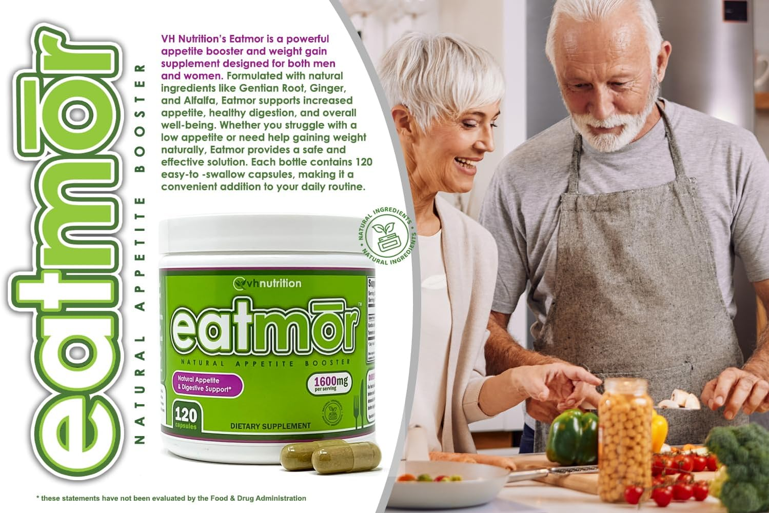 Eatmor Appetite Stimulant | Weight Gain Pills for Men and Women | Natural Hunger Boosting Orxegenic Supplement | VH Nutrition | 120 Capsules | 30 Day Supply