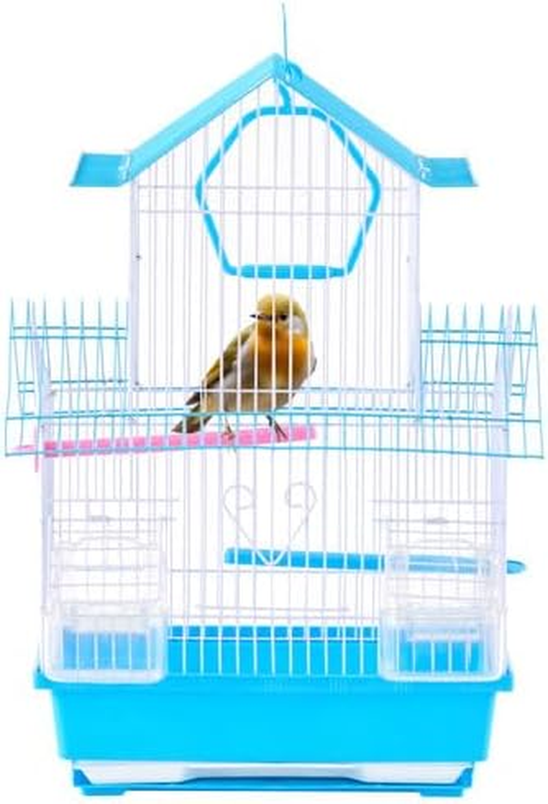 Vibrant Colorful Apartment Bird Cage White Small 2 Removable Feeders Adjustable Perches 32X29X44Cm Travel House Roof Pet Metal Frame Secure Habitat for Parakeets Canaries Finches (Blue) - Blue image number 3