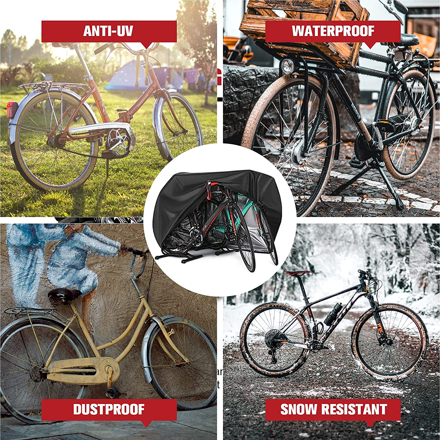 Bike Cover for Outdoor Storage Heavy Duty 210D Waterproof Bicycle Cover Rain UV Protection Dustproof with Lock Holes and Storage Bag for Cruisers, Mountain, Road Electric Bikes image number 4