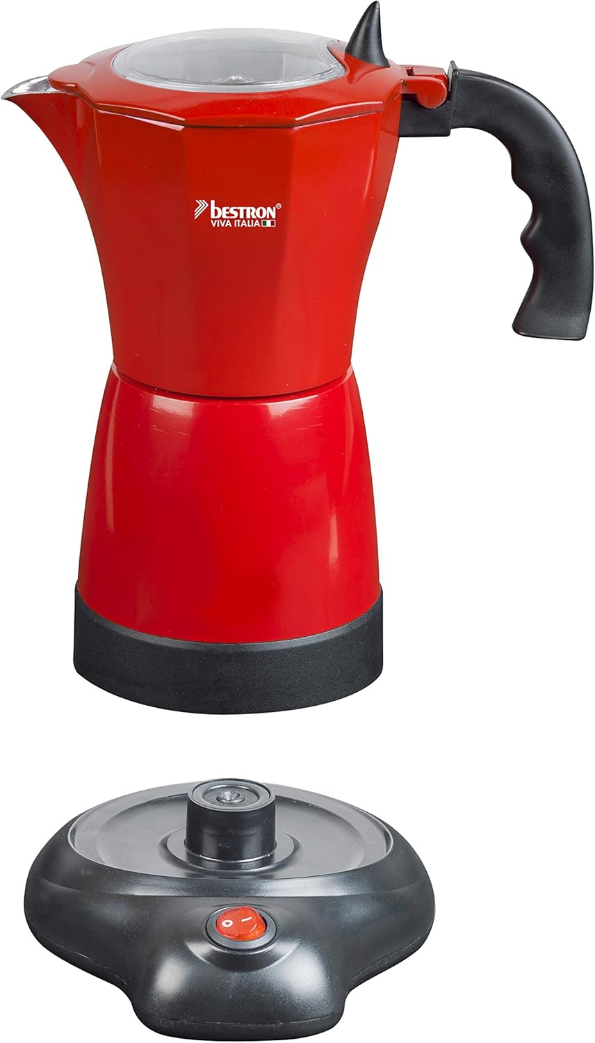 Bestron Viva Italia Electric Espresso Maker with Base, Holds 6 Espresso Cups: 180 Ml, 480 Watt, Aluminium, Red image number 3
