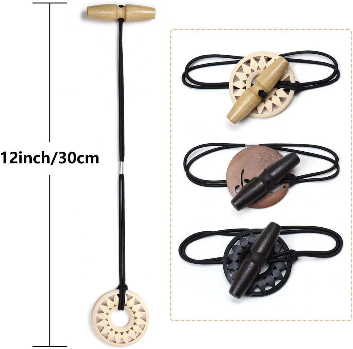 Kraler 3 Pcs Dreadlock Hair Ties for Thick Hair, Elastic Loc Bands with Hand-Carved Wooden Toggle, Boho Style Hair Accessories（White Brown Black） image number 1