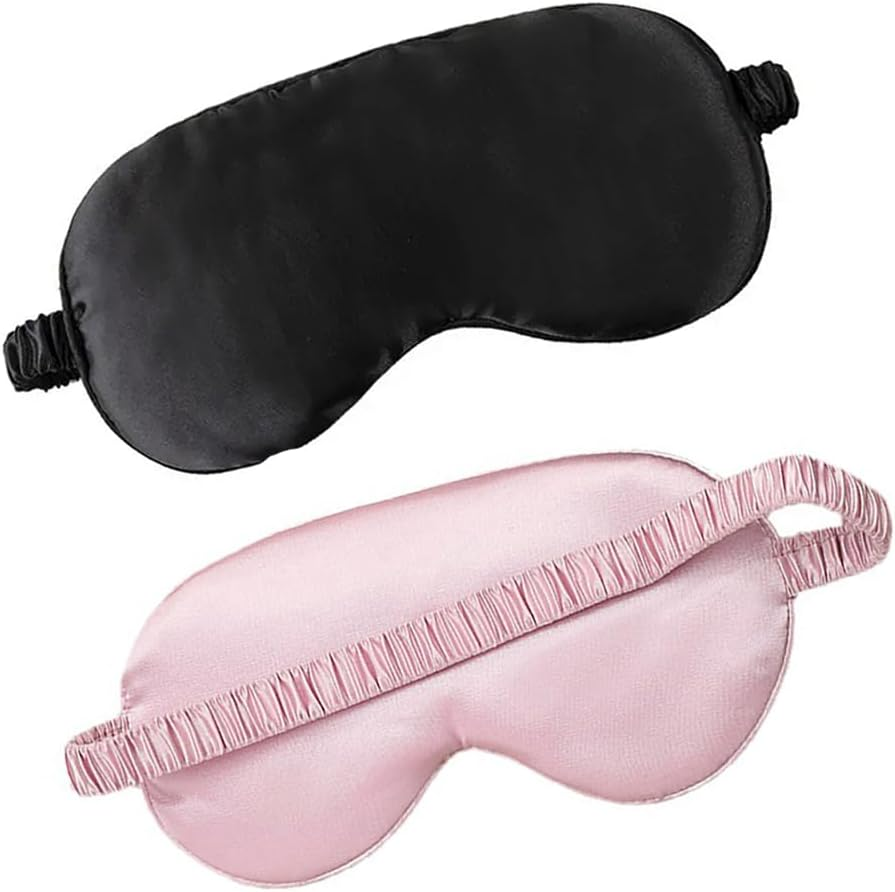 2 Pack 100% Mulberry Silk Sleep Mask, Elastic Headband 3D Contoured Blackout Blindfold for Side Sleepers, Night Sleep, Travel, Nap, Airplane Essentials (Black & Pink) image number 6