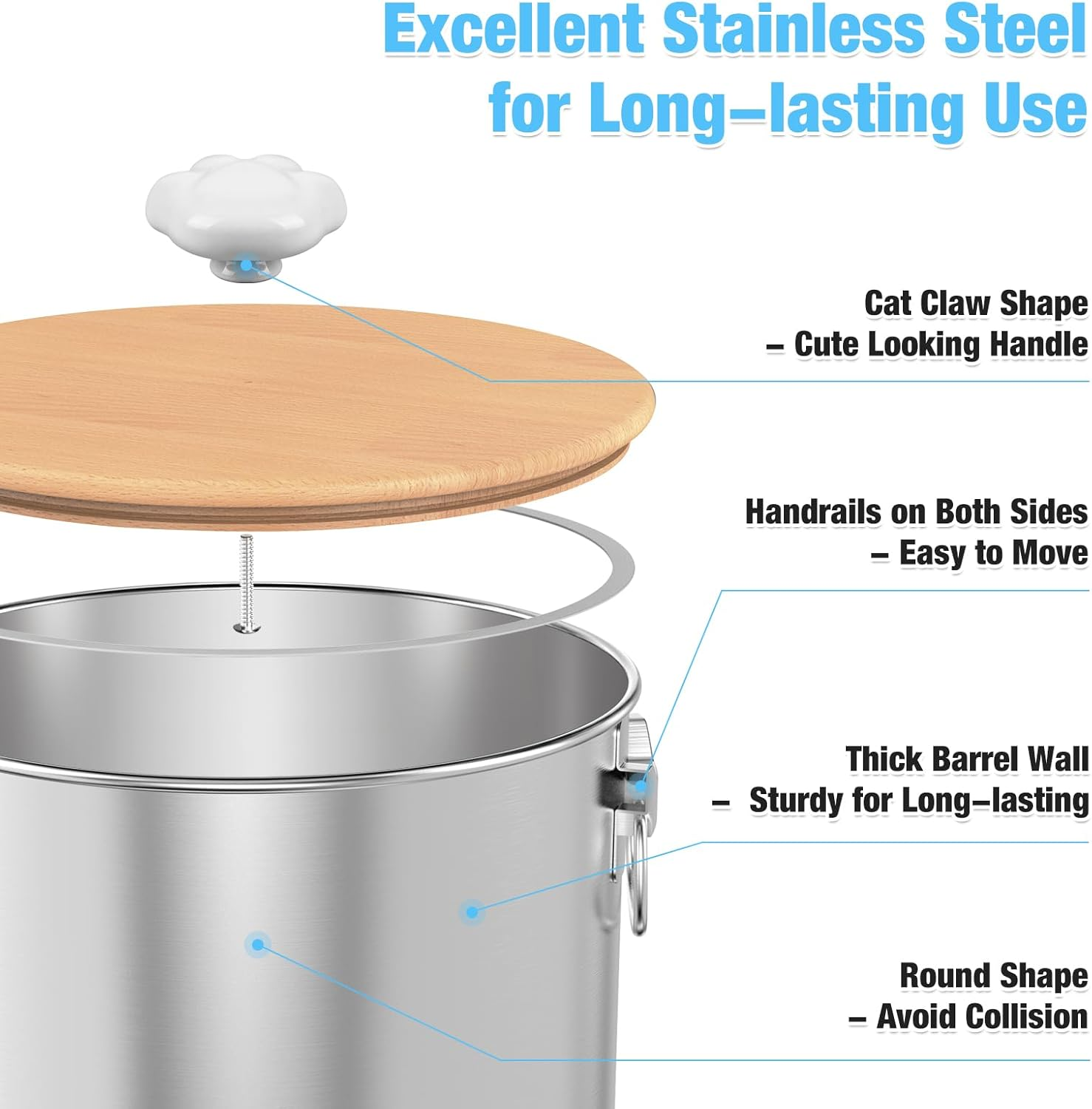 25 Lbs Large Stainless Steel Dog Food Storage Container with Lids Airtight to Keep Food Fresh, Metal Pet Food Bin Claw Handle Easy Clean & Use for Big Dog Multiple Pet, Long-Lasting Cat Litter Storage image number 6