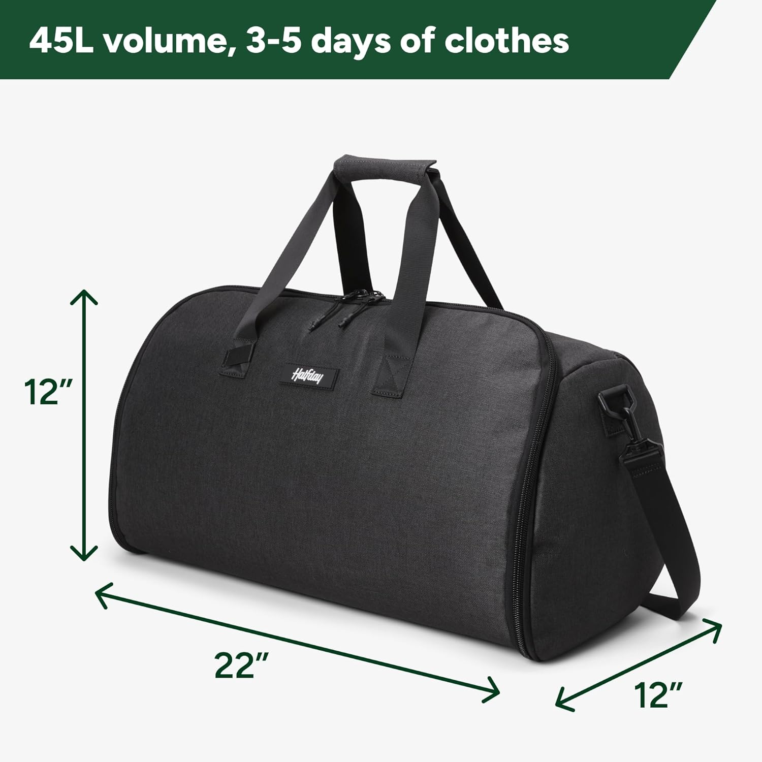 Halfday Convertible Garment Duffel Bag 45L &ndash; 2-In-1 Carry-On Suit Travel Bag with Wrinkle-Free Hanging Compartment, Shoe Pockets & Trolley Sleeve Weekender for Business Trips, Weddings & Getaways image number 4