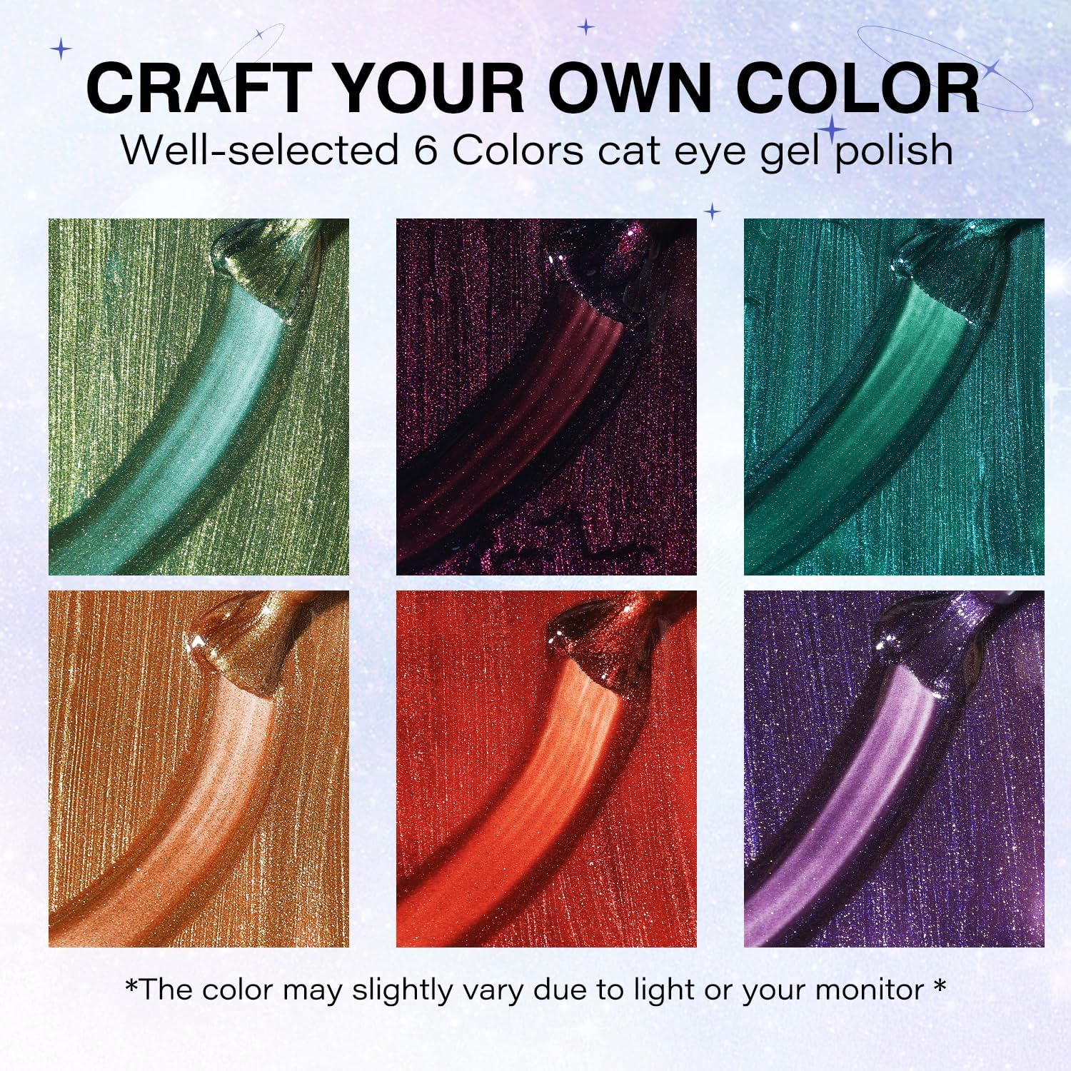 Nicedeco Hema Free Cruelty Free Vegan Cat Eye Gel Nail Polish, High Gloss Long Lasting Soak off LED U V Gel Polish 6 Colors Set 43 - Nset6-43 image number 6