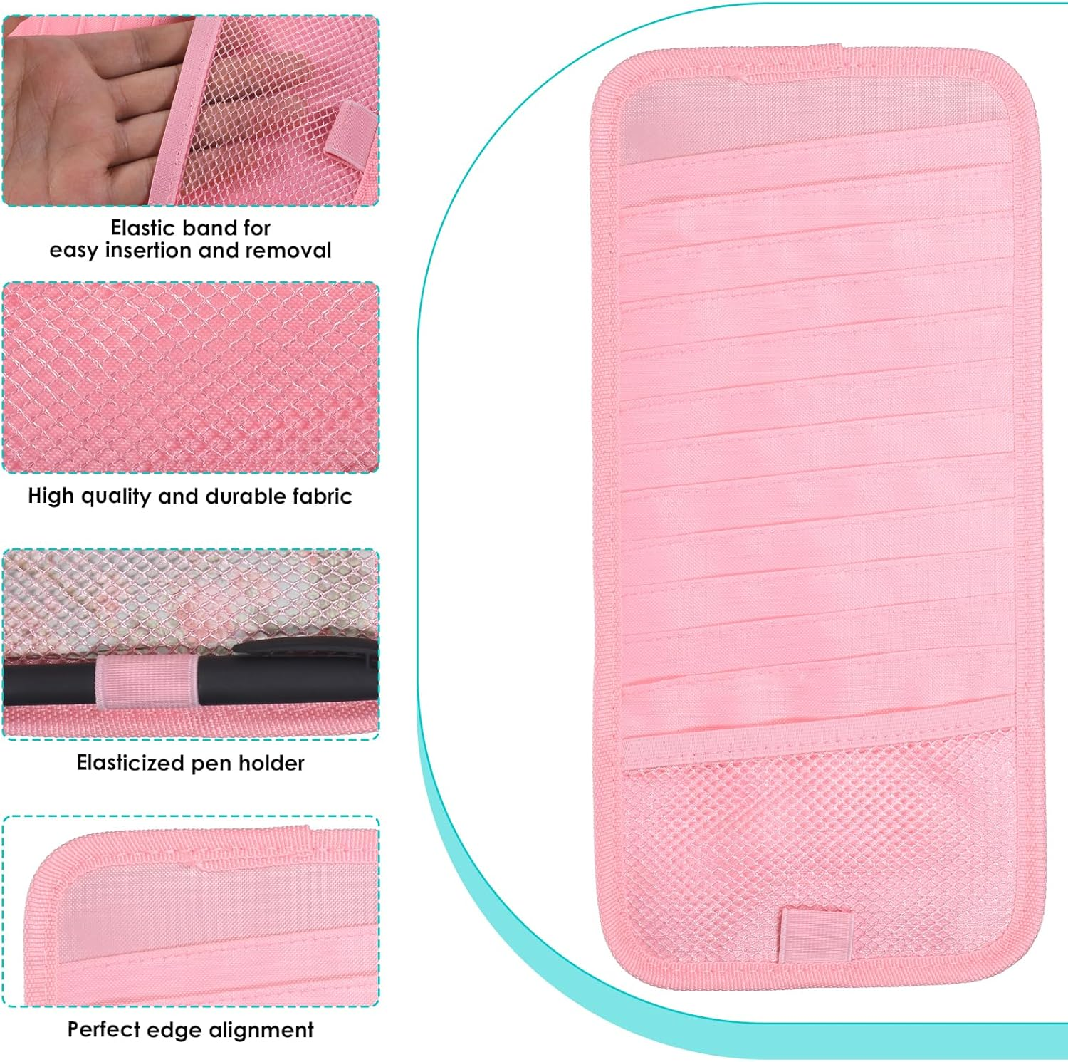 Trinkrittey CD Holder for Car Visor, Vehicle Sun Visor Organizer Large Capacity with 12 DVD Storage Sleeves 1 Mesh Pocket 1 Pen Holder and Elastic Strap - Pink image number 3