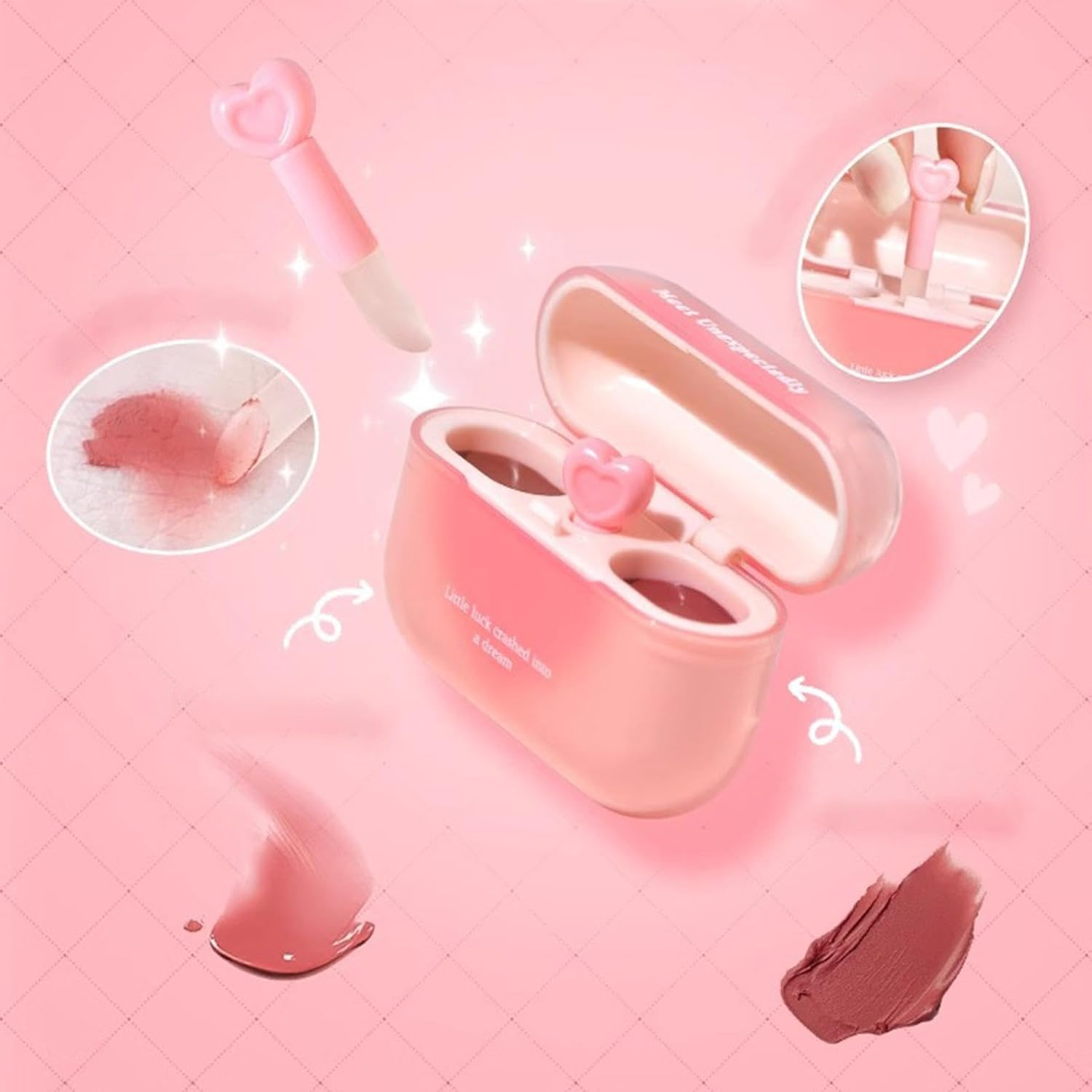 Girls Lip Gloss - Double Lip Gloss Tint - Earbuds Case Formed Lip Gloss Tint, Lipstick Balm with Heart-Shaped Applicator Long Lasting for Lip Care image number 5