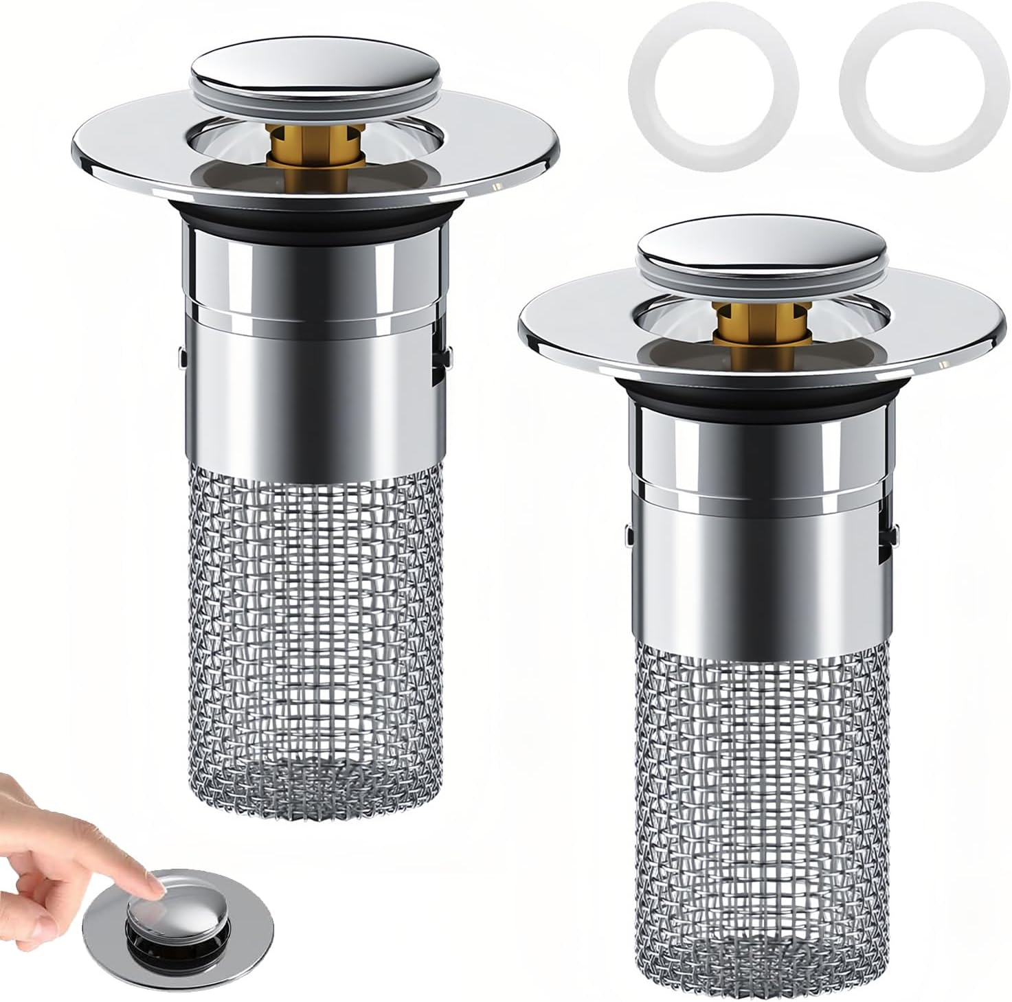 NEAWEALY Sink Strainer Bathroom Sink Plug Sink Drain Filter Pop up Sink Stopper Drain Hair Catcher Anti-Clogging Removable Stainless Steel Basket 1/2Pcs for Bathtub Floor Gutter Washing Basin