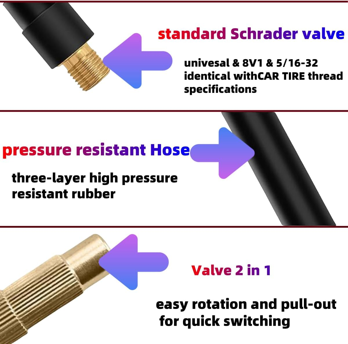 1PCS 2-In-1 Valve Adapter, Tire Inflator Extended Hose Chuck Adapter, for Automobile, Motorcycle, Truck, Bicycle External Air Pump Tube Tire Valve Tube (40Cm/15.7In)