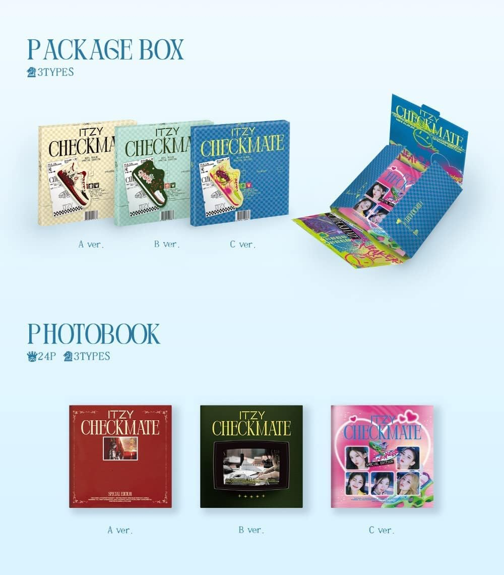 ITZY CHECKMATE SPECIAL EDITION Random Version Cd+1P Lyric Poster on Pack+24P Photobook+1P Photocard+1Ea Special Tag+1Ea Sneakers Sticker+1Ea Postcard&Seal Sticker+Tracking Sealed image number 2