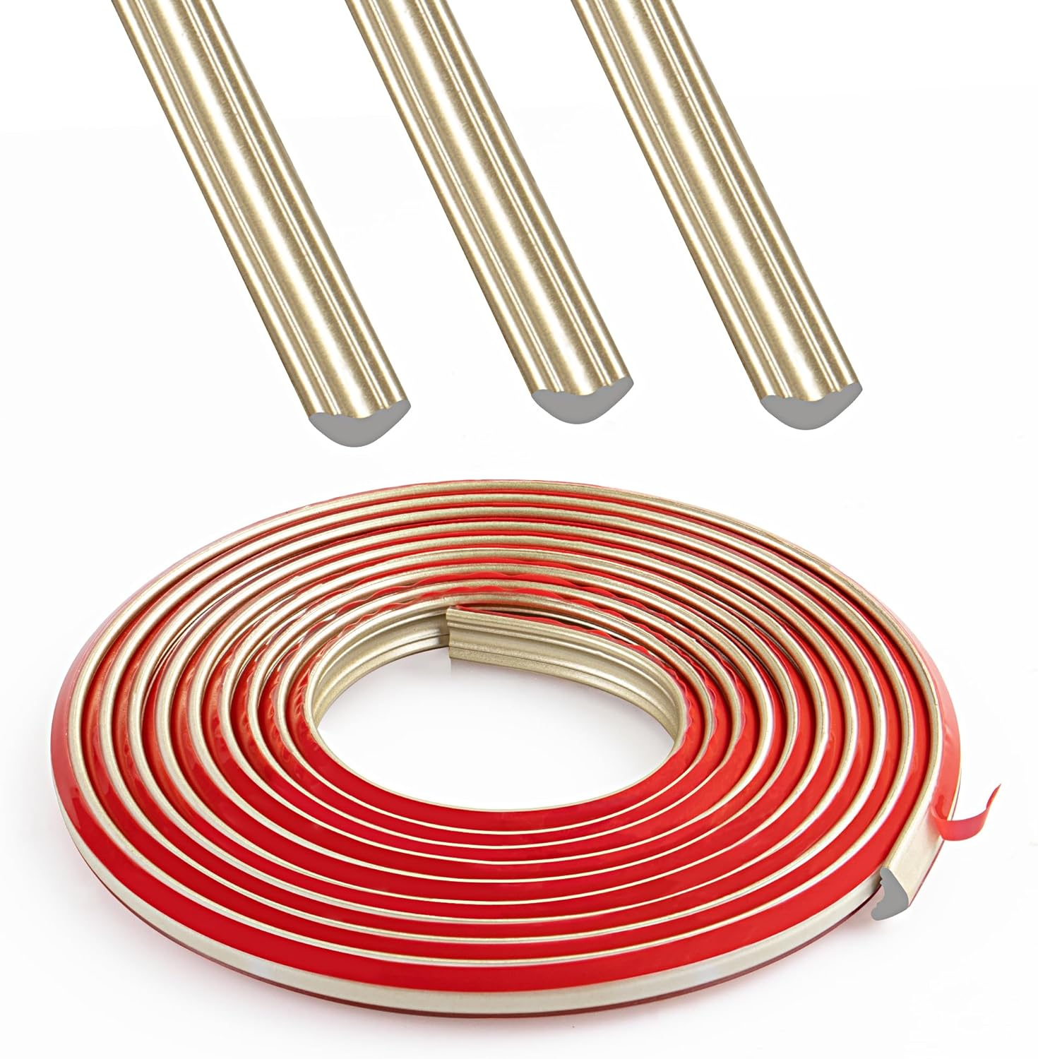 JUNART TPE Skirting Board Trim, Flexible Caulk Strip Moulding Trim, Self-Adhesive Edging Strip Coving for Wall, Ceiling, Corner Decoration, Worktops, Floor(12&times;9Mm,500Cm,White Gold)