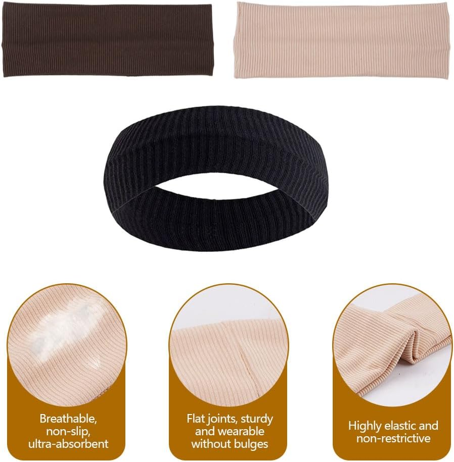 Pack of 3 Thin Yoga Headbands, Solid Colour Elastic Hair Band, Women'S Cotton Headband, Summer, Sweat, Soft, Non-Slip Headbands for Women'S Hair, Cosmetics, Workout, Running, Cycling, Fitness, Gym image number 1