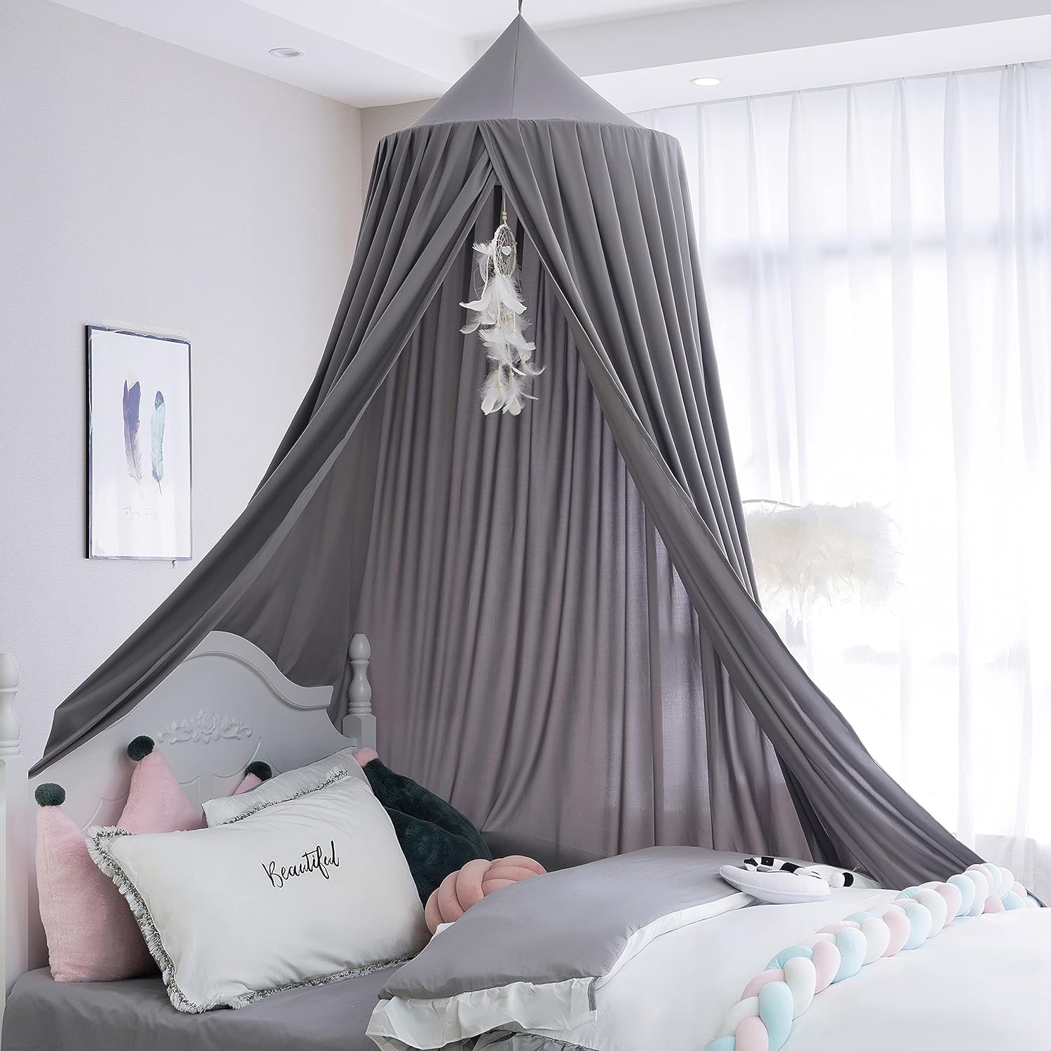 Extra Large Kids Bed Canopy for Girls Boys Bedroom Decor, Crib Nursery Hanging Light Blocking Reading Nook (Pure White)