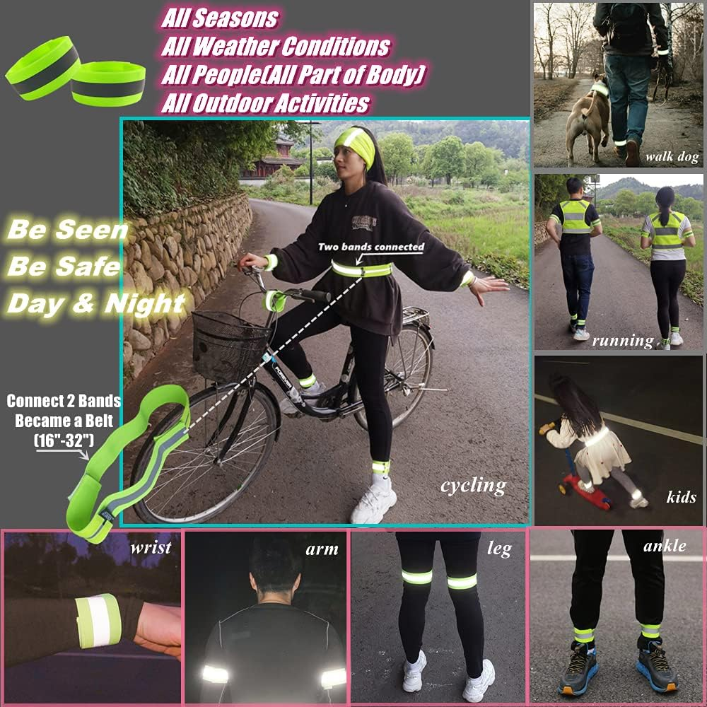 IDOU Reflective Running Gear,Reflective Bands for Arm/Wrist/Ankle/Leg,Biking Accessories for Women and Men - Yellow - 1 Belt -Xxl image number 3
