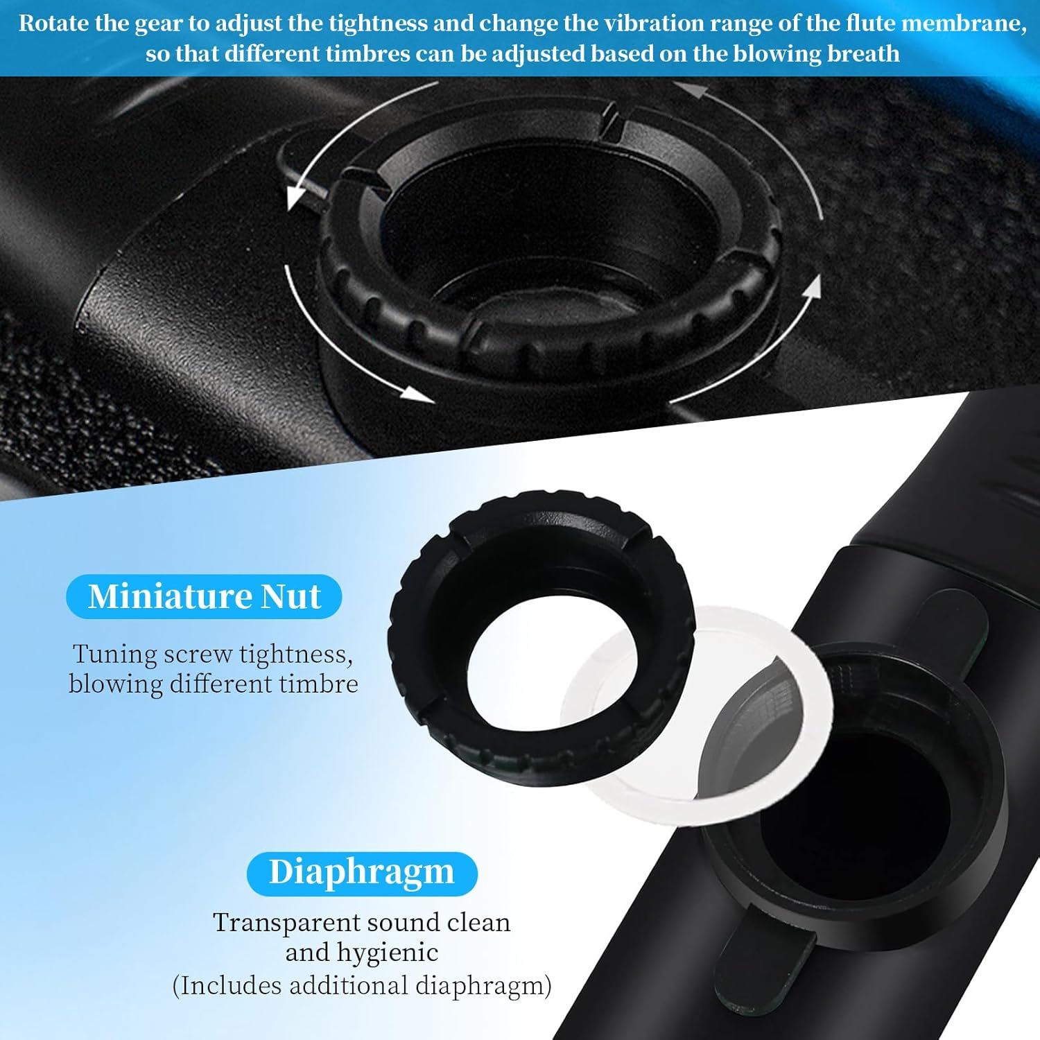 Professional ABS Kazoo, Premium Musical Instrument with Adjustable Pitch for Ceremonies, Parties & Performances - Easy to Play Kazoo for Beginners & Musicians with Clear Sound (Black) image number 3