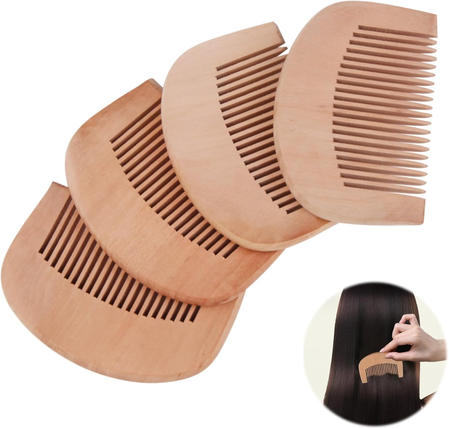 4 Pcs Peach Wood Wooden Comb - Smooth Detangling, Styling & Anti-Static Hair Care, Ideal for Daily Grooming, Makeup & Hair Styling, Close-Toothed Combs for Men & Women, Natural & Eco-Friendly image number 1