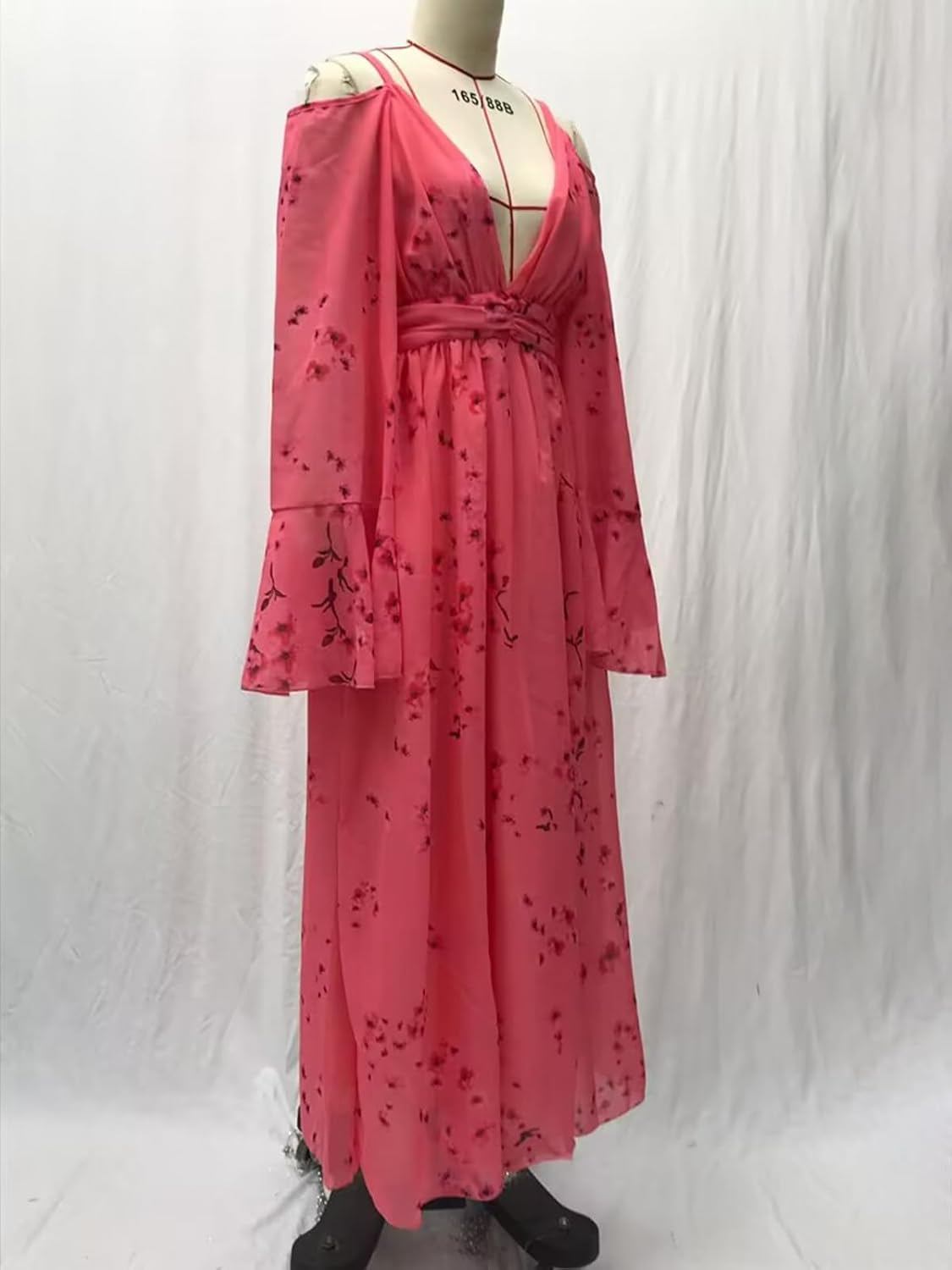 Qiribati Maternity Dress Suspender Deep V Neck Pregnant Clothes Printed Sexy Long Sleeve Pleated Maxi image number 4