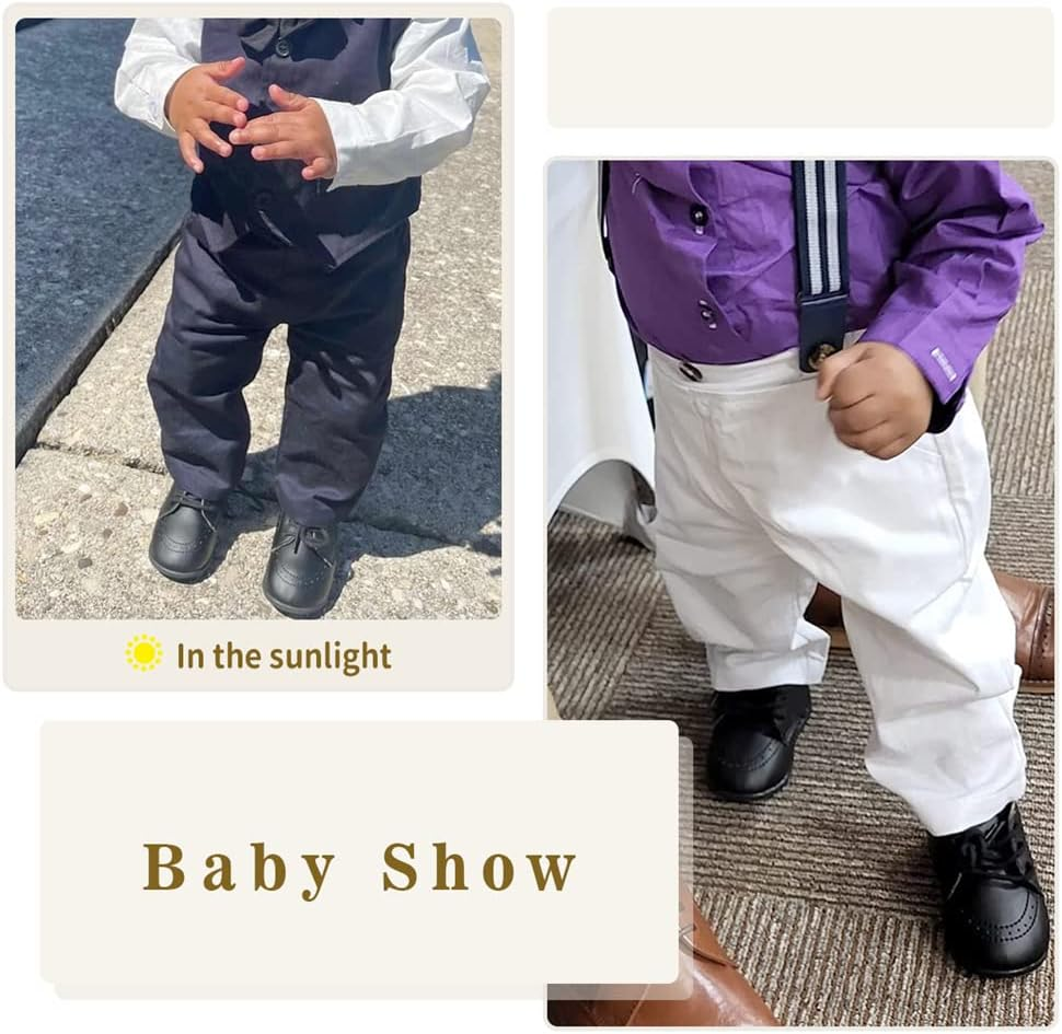 Meckior Infant Baby Boys Girls Classic PU Leather Wedding Loafers Brogue Toddler Oxford Dress Shoes First Steps Walking Flat Lazy Crib Shoe image number 4