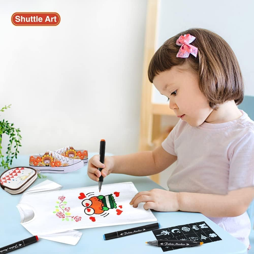 Shuttle Art Textile Pens Machine Washable, 40 Colours Textile Marker Set with Double Tips, Fabric Colouring Pens, Washable, Non-Toxic and Acid Free, Suitable for T-Shirts, Bags, Sports Shoes, Jeans image number 2