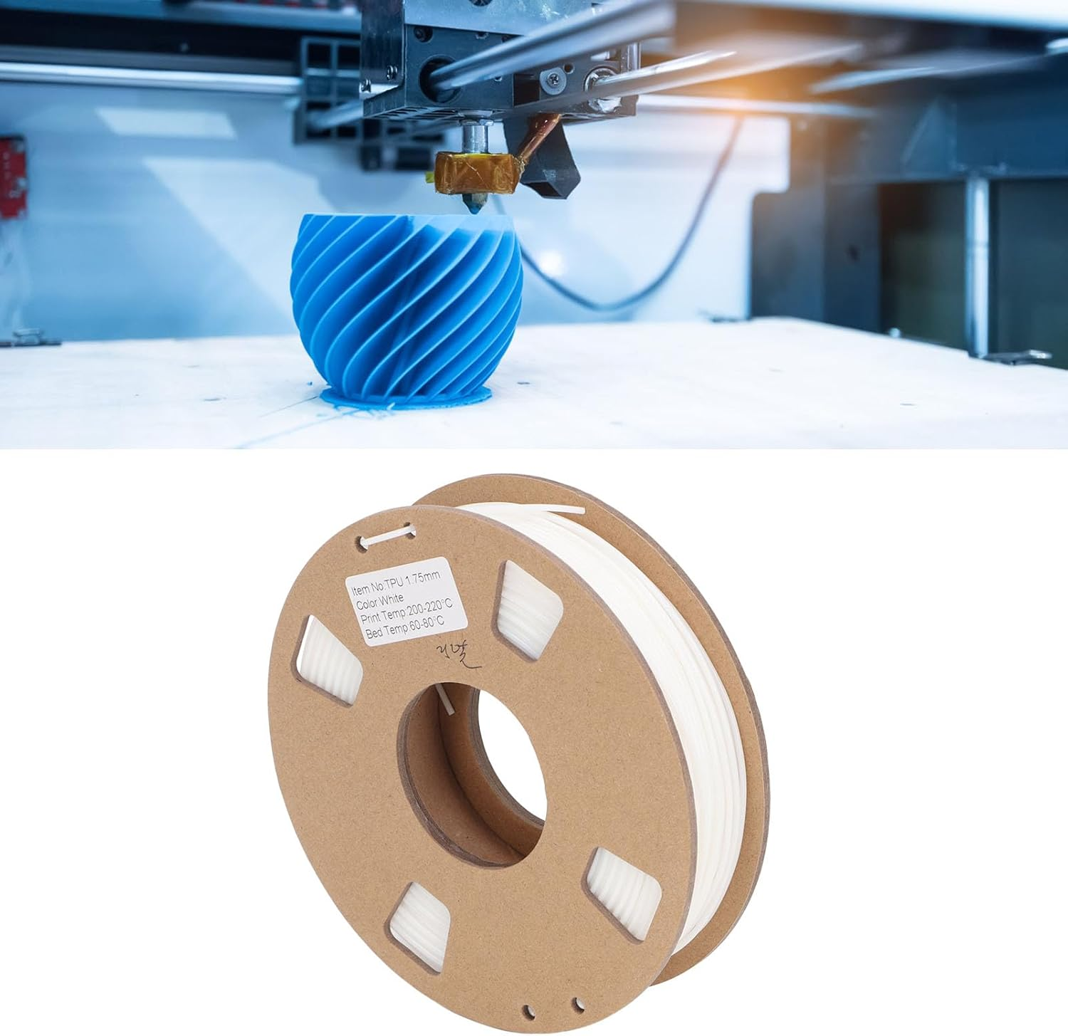 3D Printer Filament, Flexible TPU Filament Bundle White 1.75Mm, 3D Printer Filament Dimensional Accuracy +/- 0.03Mm, 3D Printing Filament for Shoe Soles, Watch Bands, Drone Parts