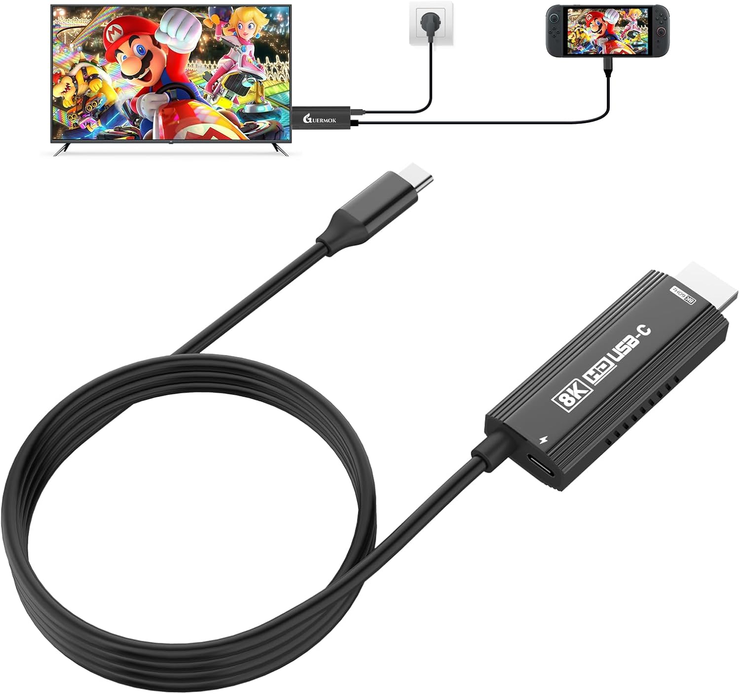 Guermok USB-C to HDMI Cable, 67In &ndash; HDR & ALLM, 8K@60Hz / 4K@144Hz, PD100W, USB-C Video Output for Switch 2 Dock, Capture Cards, Tvs, Handheld Consoles(Blue)