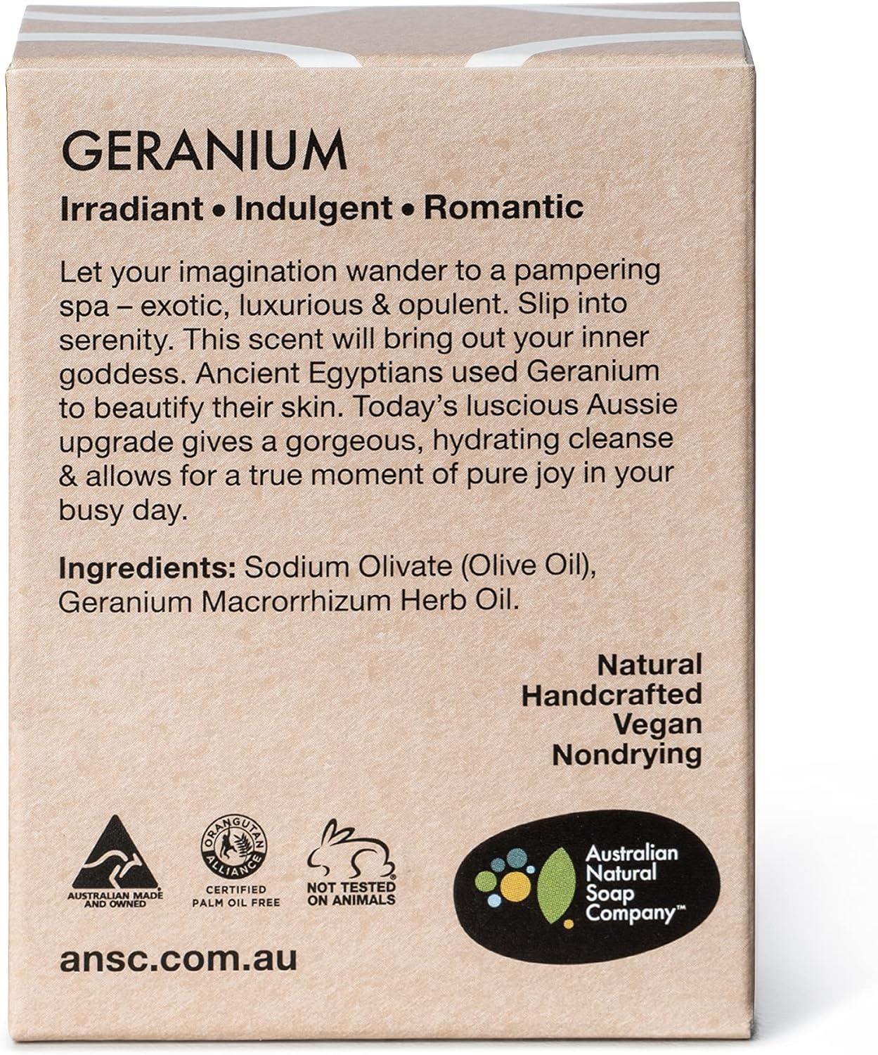 Australian Natural Soap Company Geranium Luxury Soap 100G image number 6