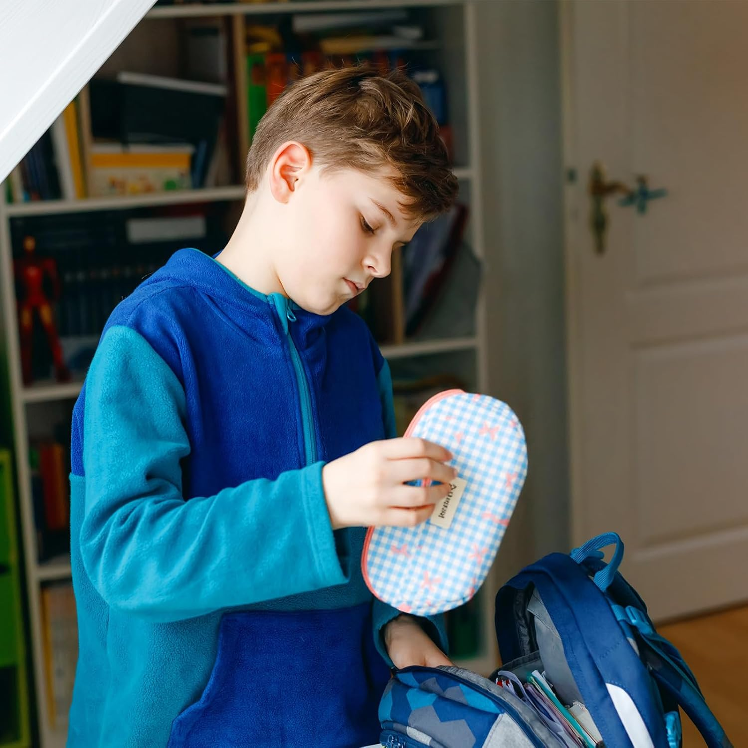 DEARBAG Cute Pencil Case, Pink Bow Stationery Bag, Soft Quilted Pencil Pouch, Portable Pen Bag Wide Opening, Organizer with Zipper for Pens, Cosmetics or Travel Accessories, Blue, Sweet - Pink image number 6