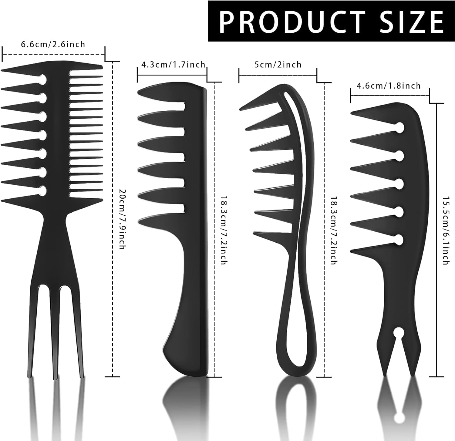 Aphrordity Pack of 4 Styling Combs Wide Teeth Combs Curling Comb Highlight Comb Shark Tooth Comb Styling Comb Men Women Hairdresser Wide Teeth Fork Comb image number 4