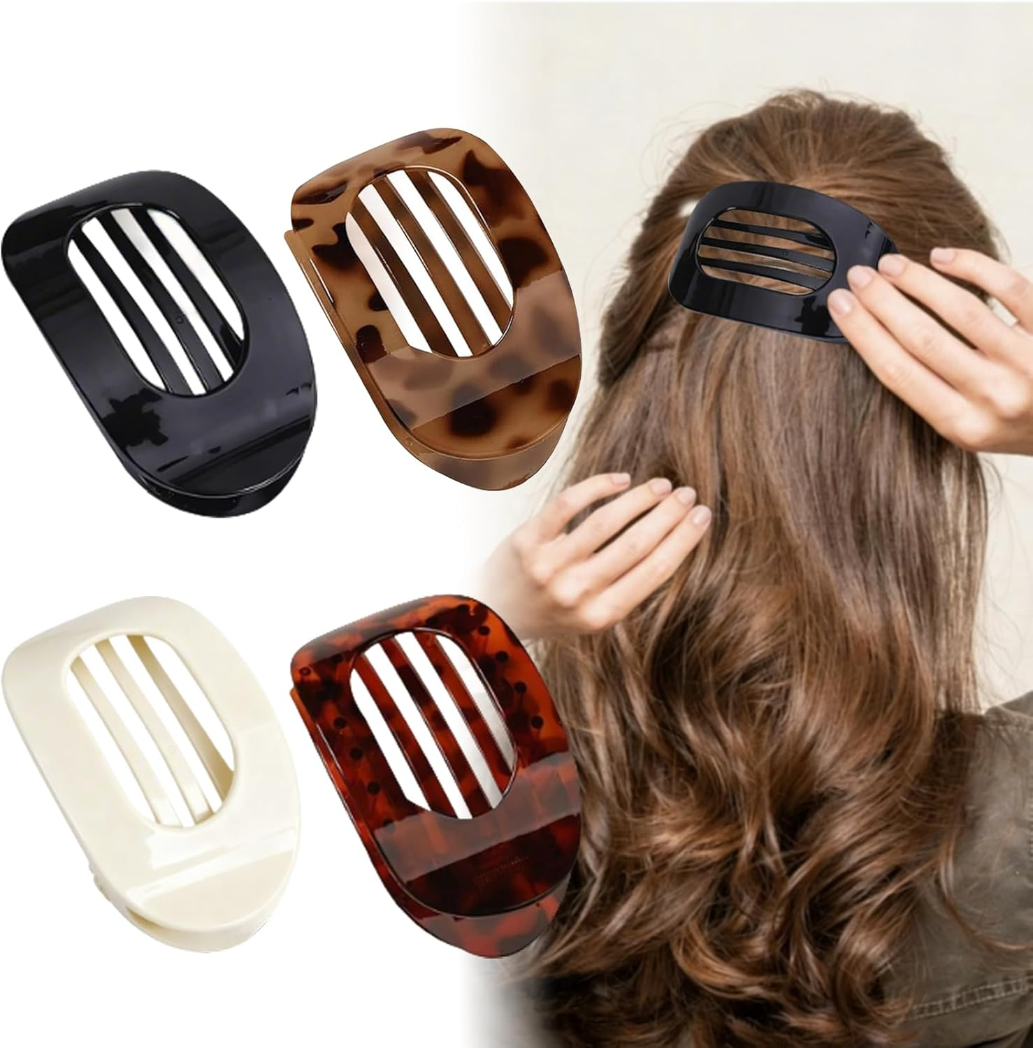 NBPIY 4 Pack Flat Hair Clips for Women, Strong Hold Curved Claw Clips with No Slip Grip, Hair Accessories for All Hair Types, for Lying down and Driving (Matte)