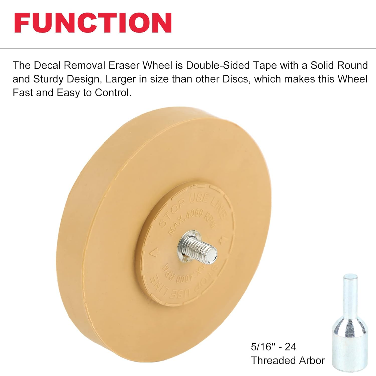 Rubber Eraser Wheel,Decal Remover Eraser Wheel - 4 Inch Pad with Drill Adapter - Adhesive Remover Tool,Removes Vinyl Decals,Stripes,Stickers,Tape,Emblems,Cars Trucks Rv'S Signs and More image number 6