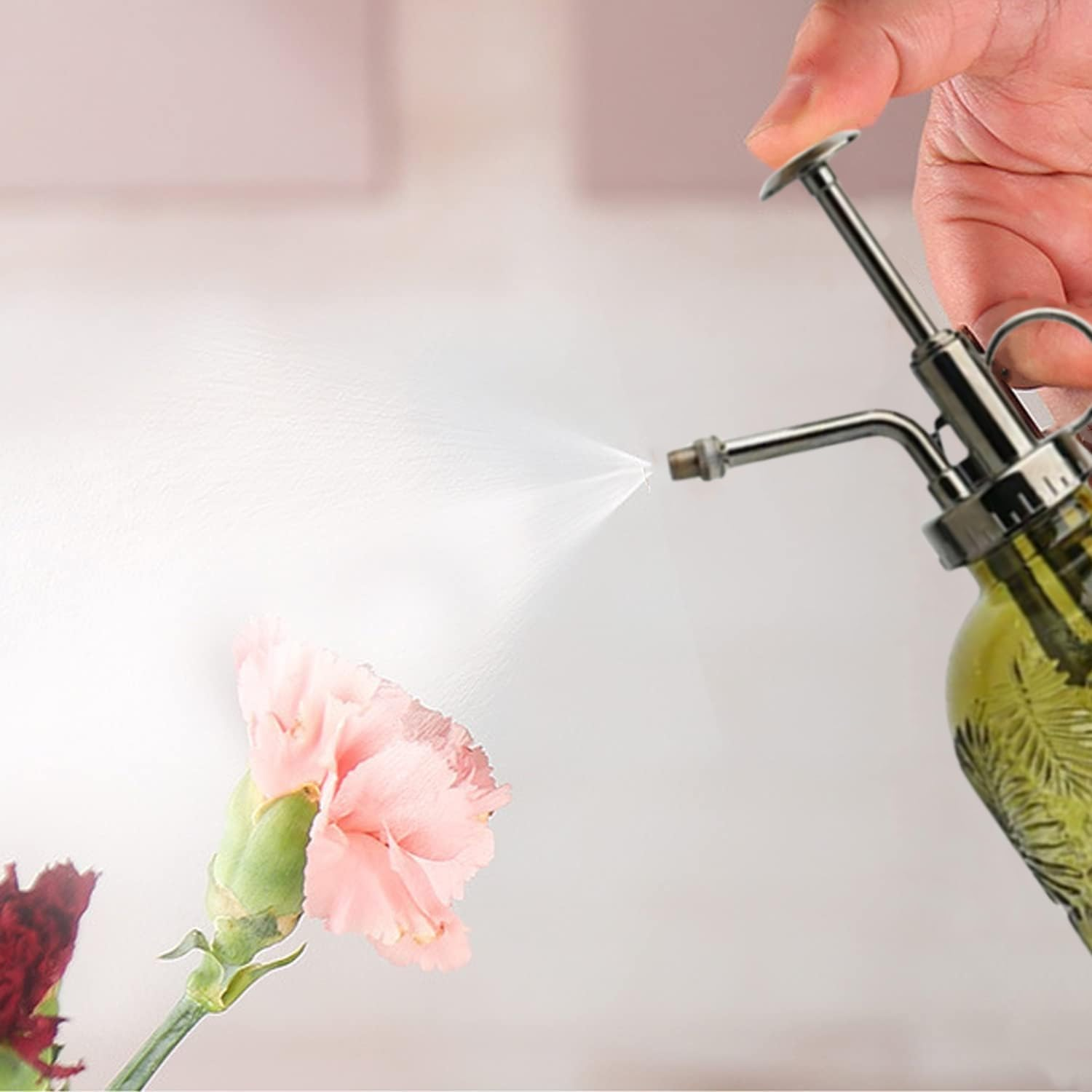 20Cm Tall Vintage Style Spritzer,360Ml Glass Pump Plant Mister Plant Spray Bottle,One Hand Succulent Watering Bottle With,Small Watering Can for Indoor Outdoor House Plant Yellow+Bronze Color image number 3