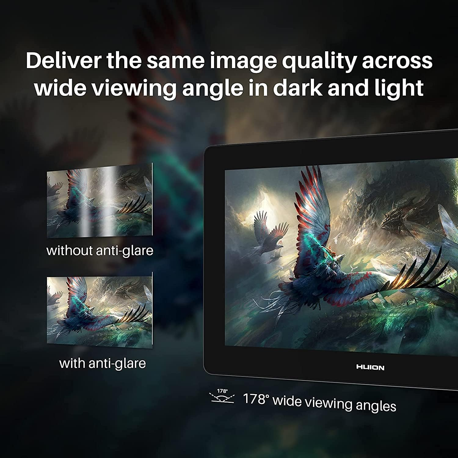 HUION Kamvas Pro 16 plus 4K UHD Graphics Drawing Tablet with Screen Full Laminated 145% Srgb Pen Display with Battery-Free Stylus, 15.6-Inch Drawing Monitor Work with Linux, Windows PC, Mac, Android image number 1