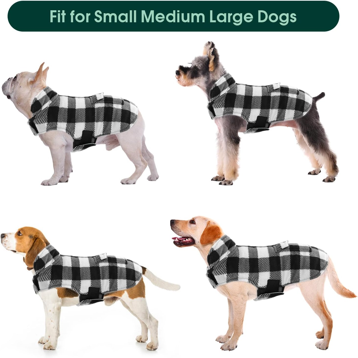 Kuoser Winter Coat, Windproof Fleece Jacket British Style Plaid Cold Weather Vest, Reversible Cozy Warm Dog Clothes, Pet Apparel for Small Dogs(White,Xs) image number 4