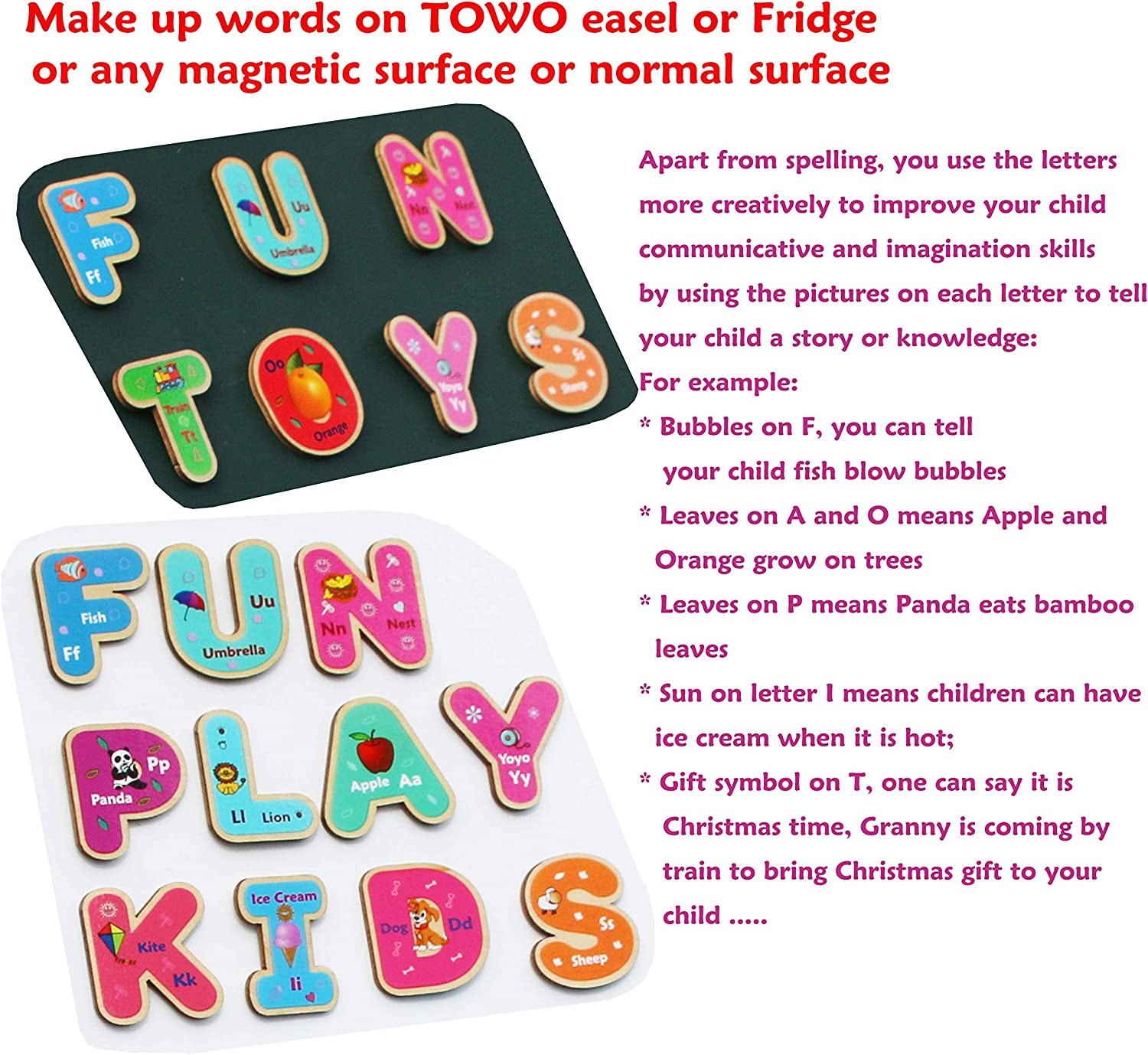 Wooden Magnetic Letters and Numbers - Fridge Magnets for Kids- Alphabet Letter and Number Magnets for Children- ABC and Spelling Learning Toy image number 1