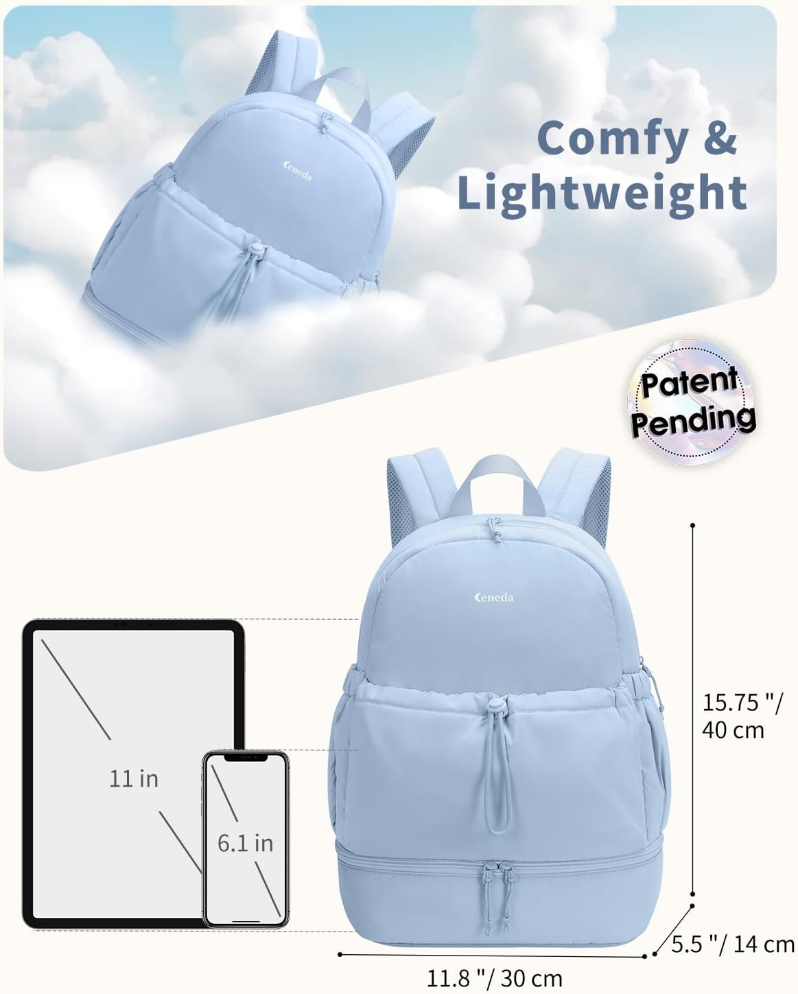 Ceneda Gym Backpack for Women, Lightweight Puffer Backpack with Shoe Compartment, Wet Pocket & Cup Holder image number 4