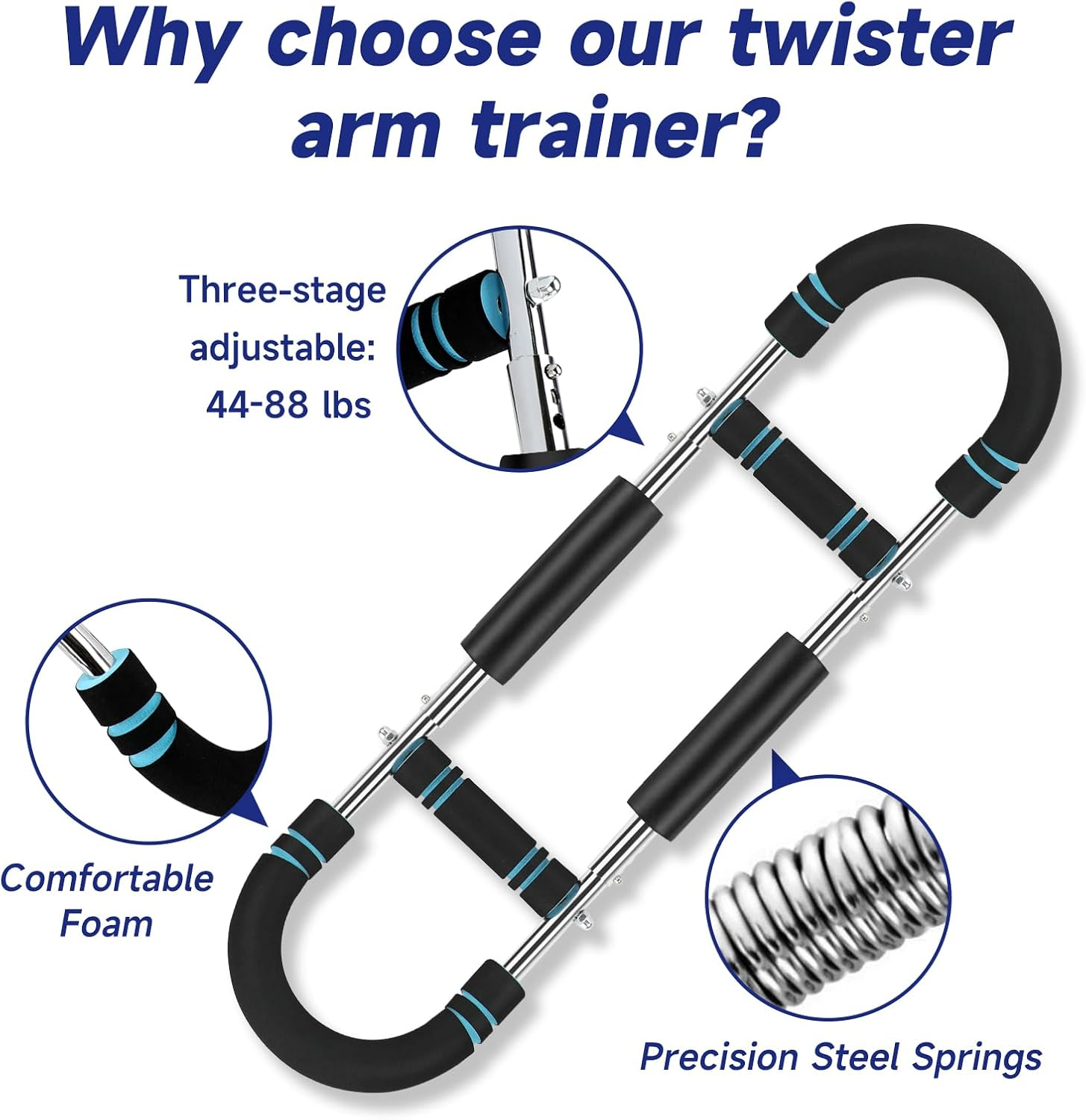Twister Arm Trainer, Adjustable Forearm Trainer, Portable Chest Workout Equipment for Men, 44-88LBS Arm Twister, Home Exercise & Fitness Equipment - Blue image number 5