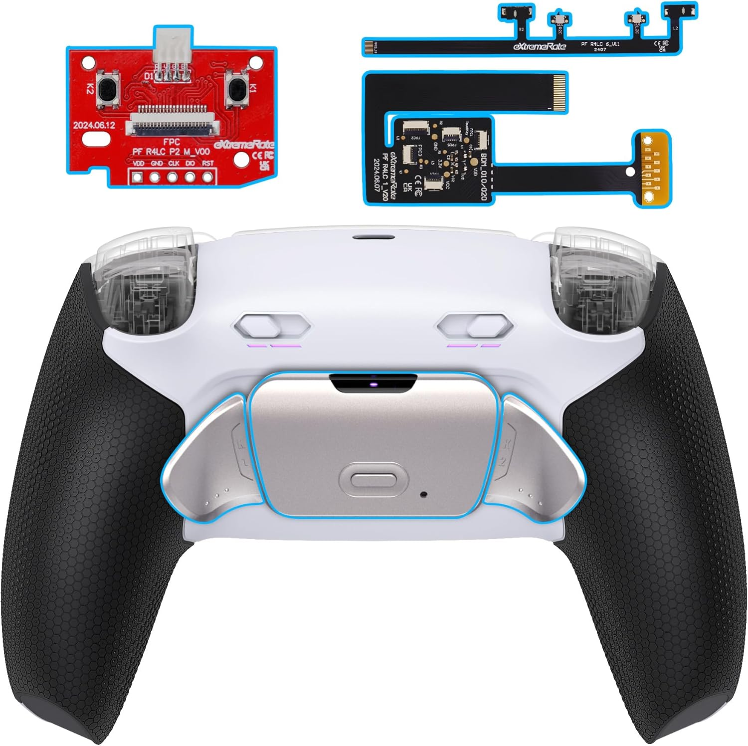 Extremerate Rise plus MAX RMB Back Paddles Kit with Clicky Trigger Stops & Rubberized Grip for PS5 Controller BDM-010 020, Remappable Real Metal Back Buttons Kit for PS5 Controller &ndash; White Gray