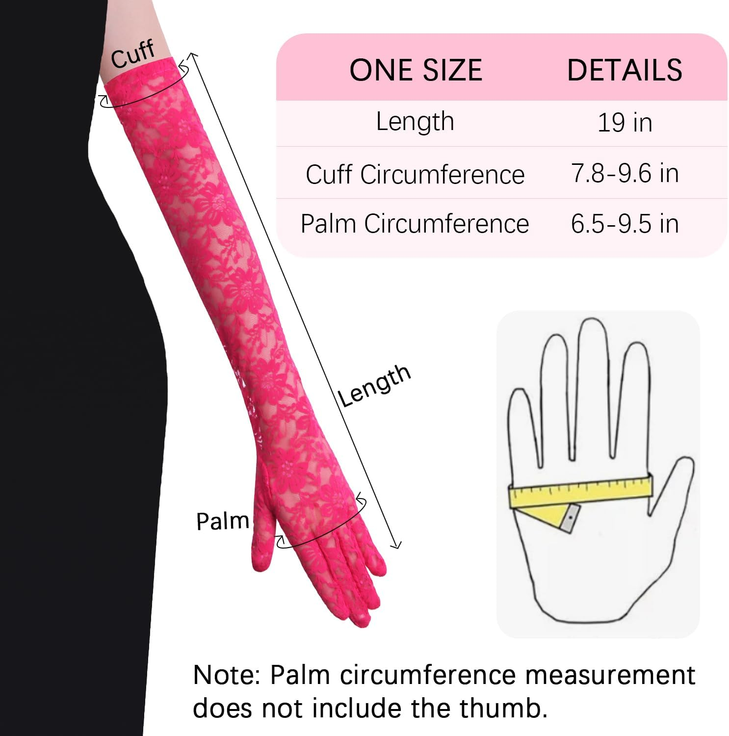 Brimekichio Lace Gloves Women, Tea Party Long Elegant Opera Lace Gloves Costume Floral Pattern Arm Elbow Length - 18.9In image number 6