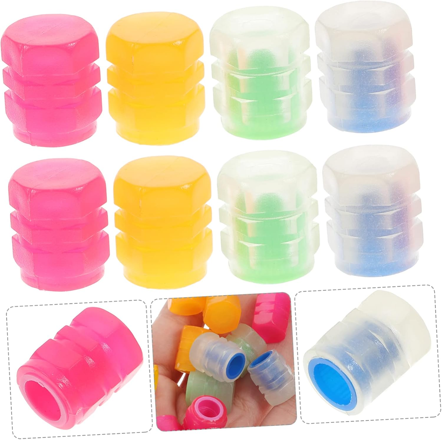 NOLITOY 24Pcs Luminous Valve Cap Glow Dark Tire Valve Stem Caps Car Motorbike Truck Decorative Tire for Car Accessories and Decoration image number 5